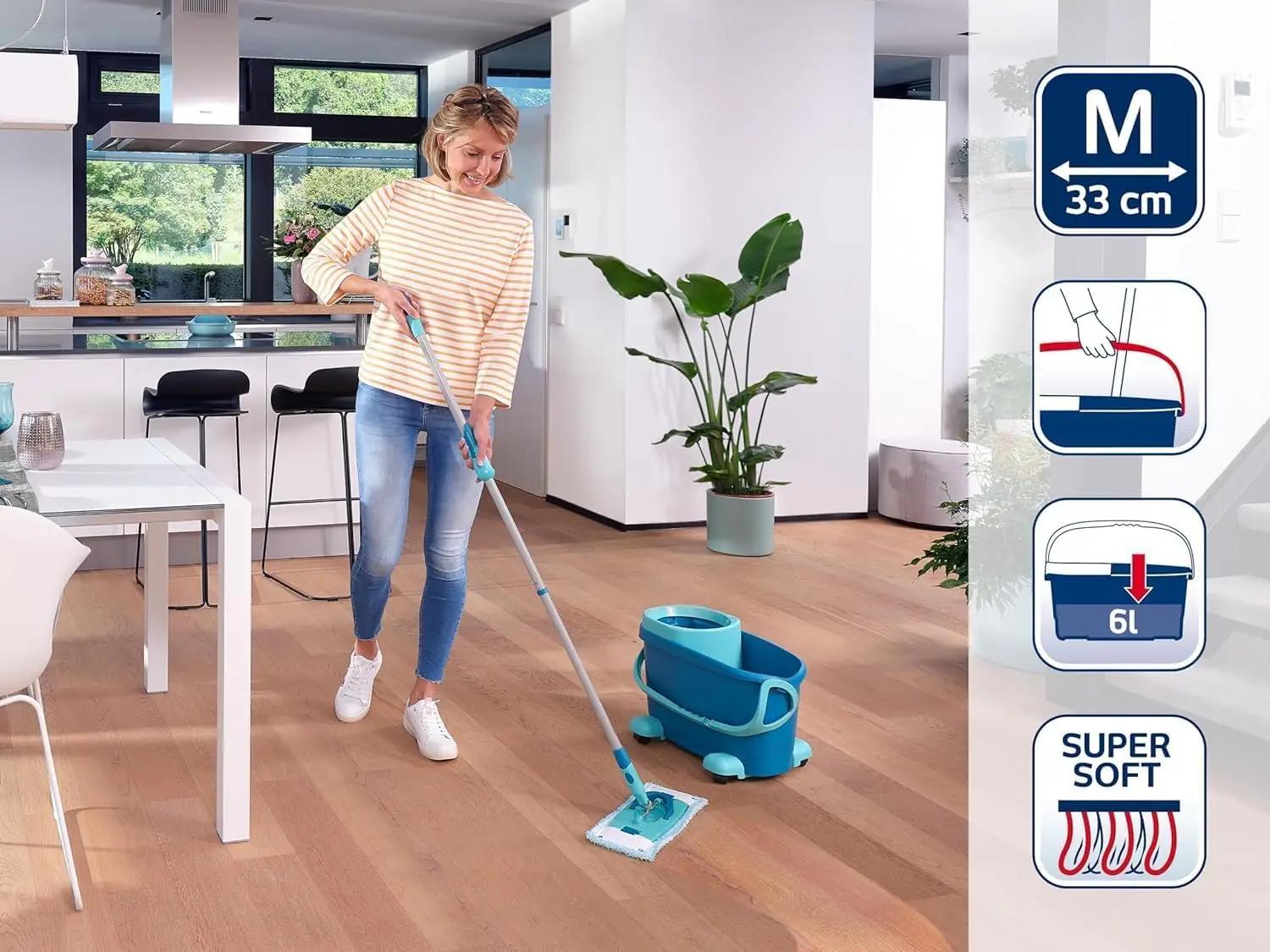 Leifheit puhastusmop Set CLEAN Twist M — pehme parketihooldus – pakend ja tarvikud