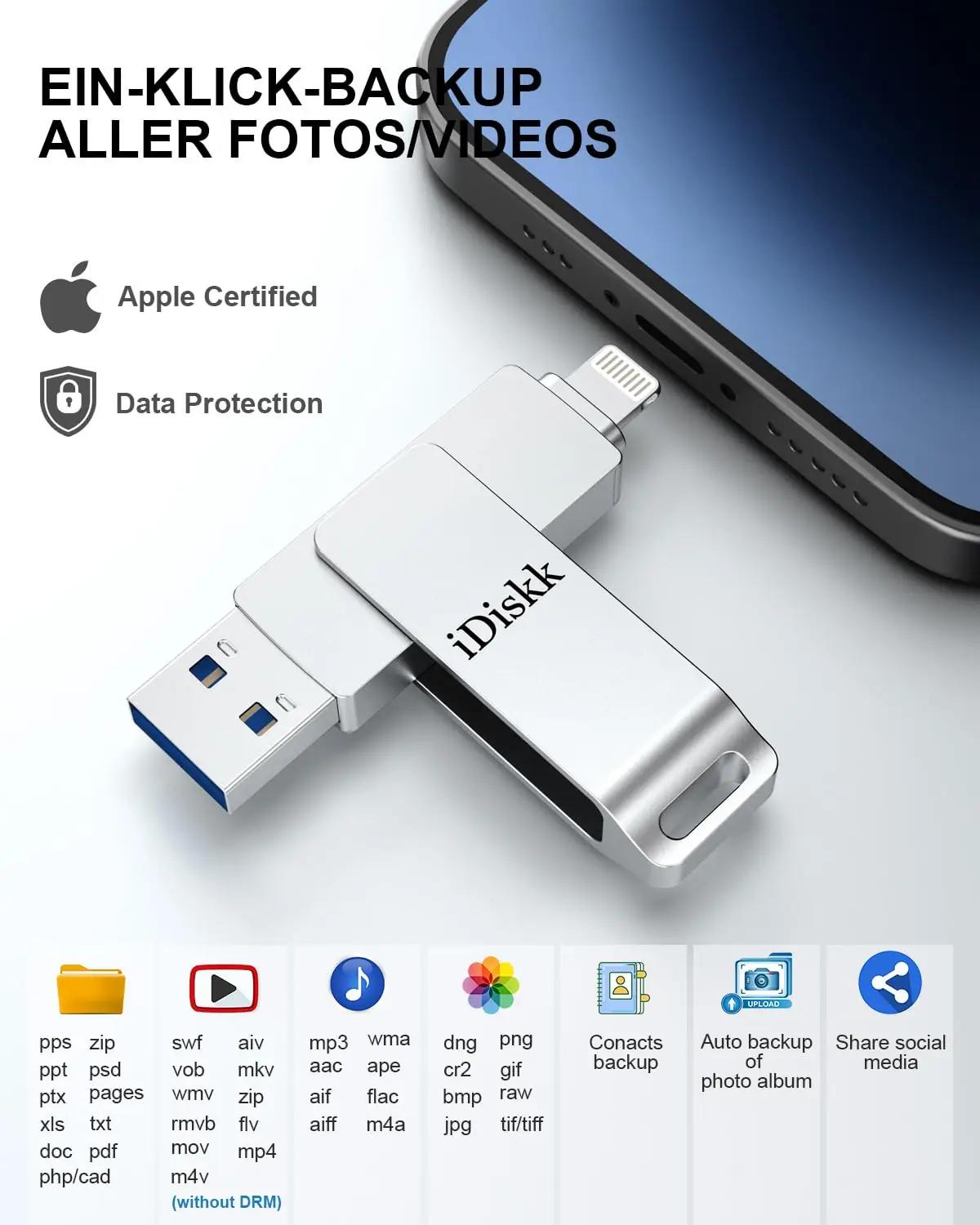 iDiskk elegantne Silver 128GB mälupulk iPhone’ile – pakend ja tarvikud