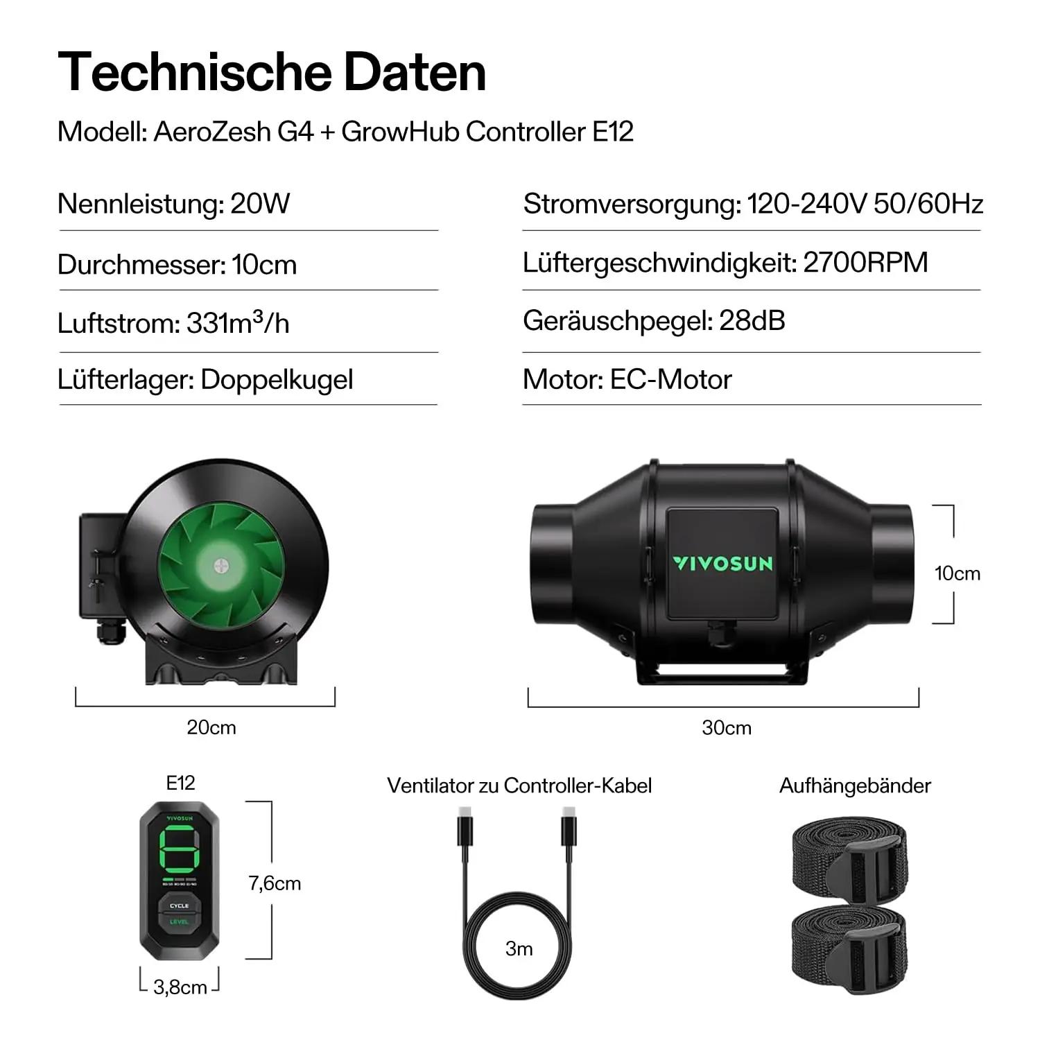 VIVOSUN AeroZesh G4 100 mm toruföön – tugev köetav jahutus – pilt 9