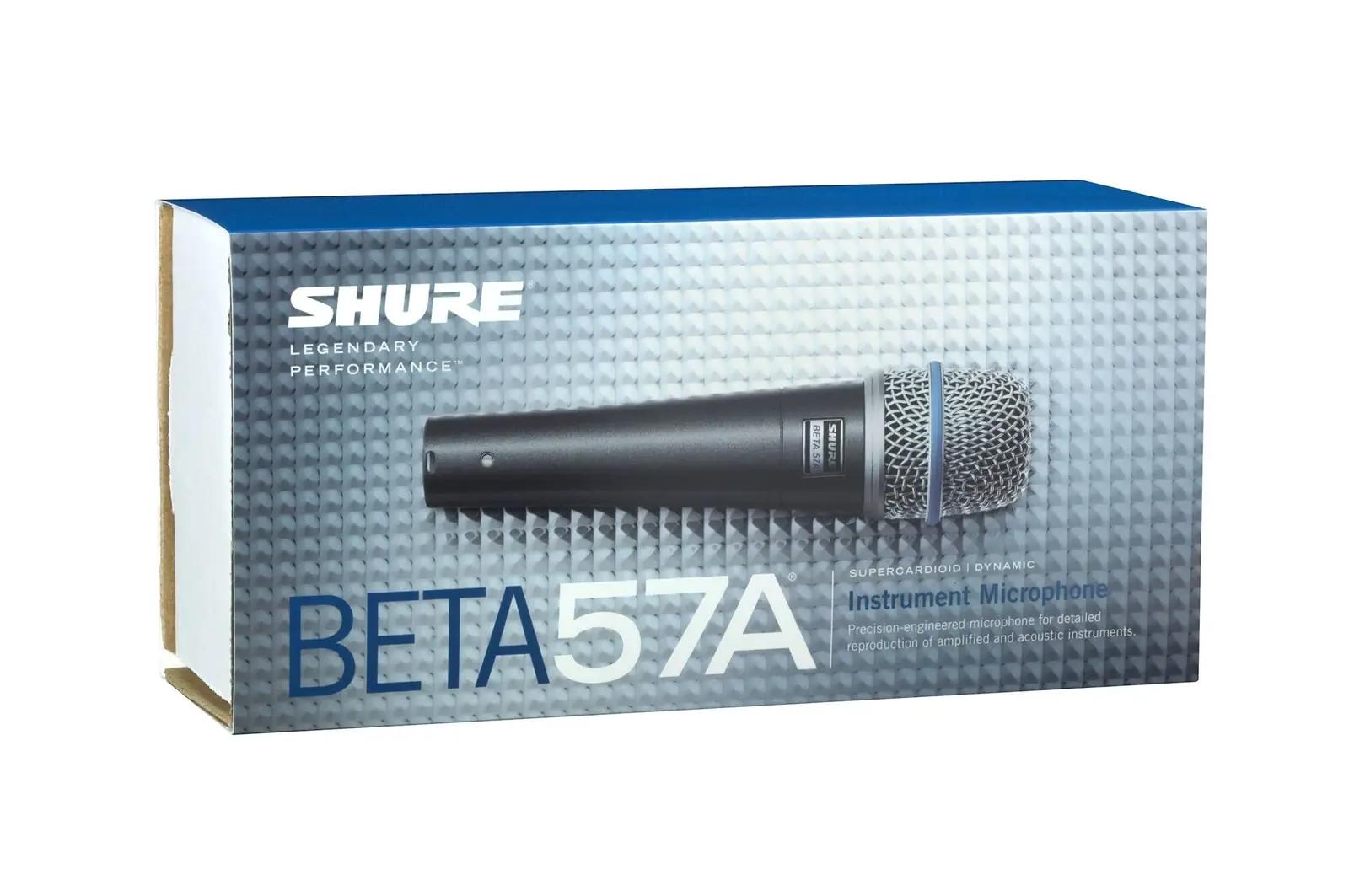 Shure kvaliteetne instrumentmikrofon — vastupidav terasist korpus – pakend ja tarvikud
