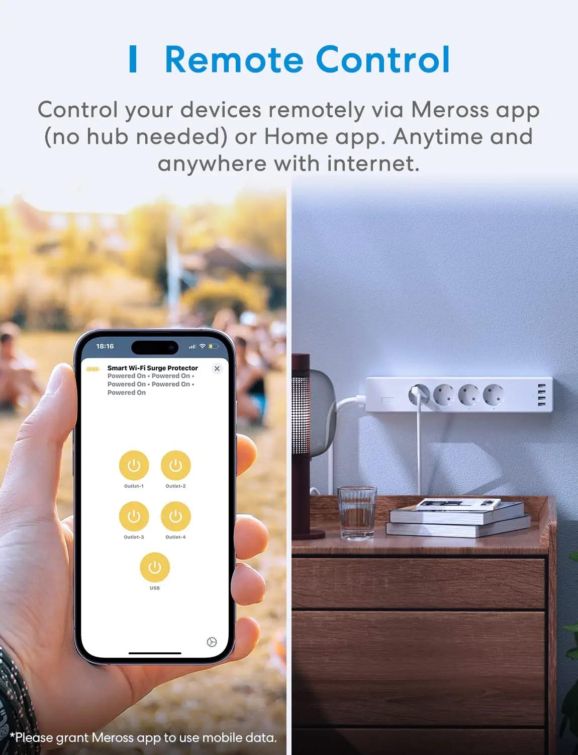 meross nutikas seinalaiendaja 4x AC + 4x USB — kaitstud – kasutusnäide