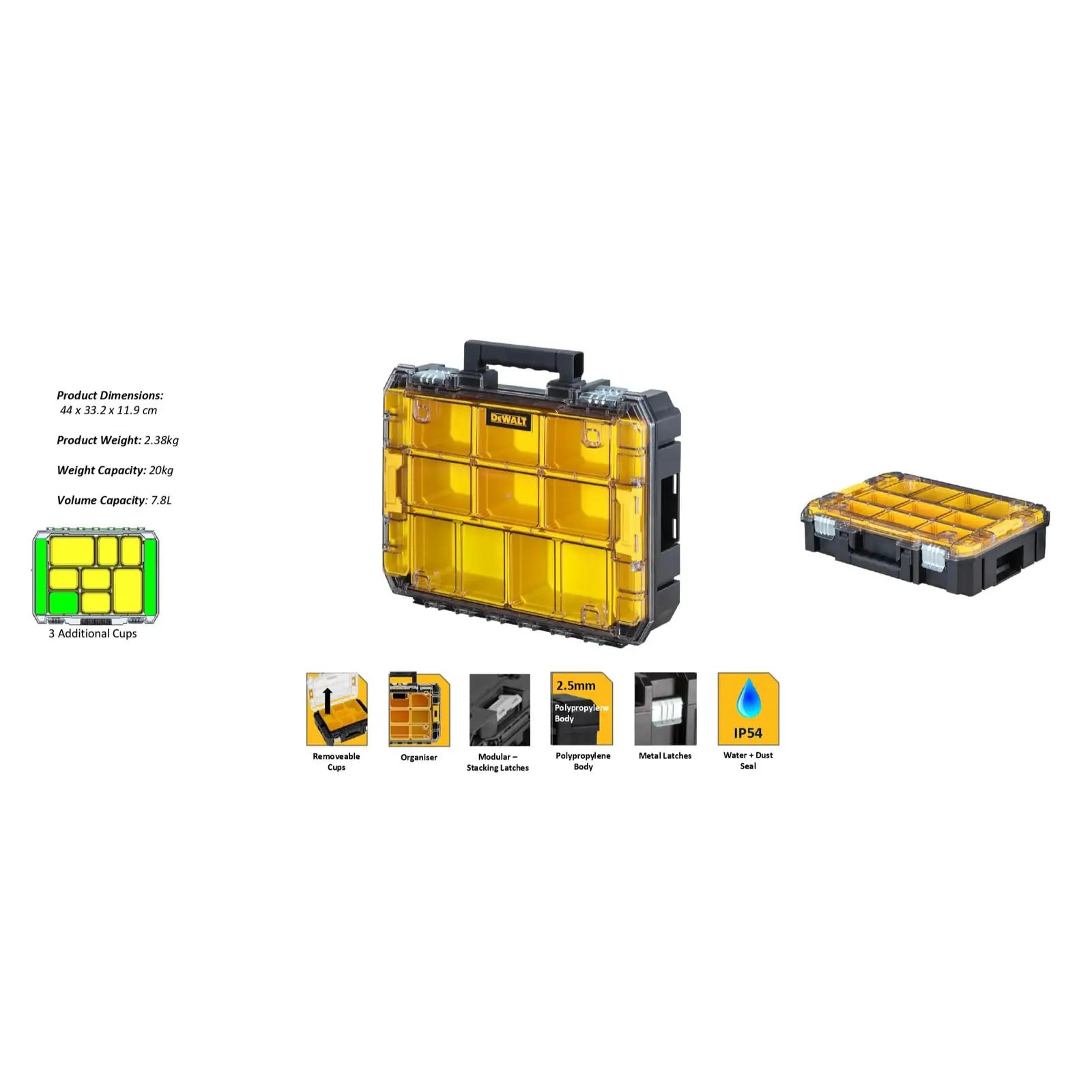 DEWALT vastupidav TSTAK organizer — kompaktne tööriistakast – lisavaade