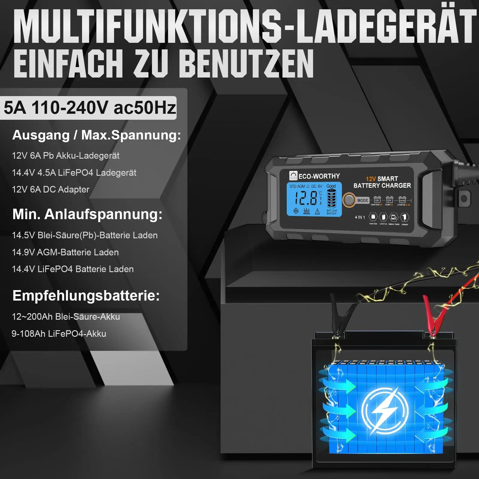 ECO-WORTHY 5A 12V aku laadija – turvaline säilituslahendus – detailne vaade
