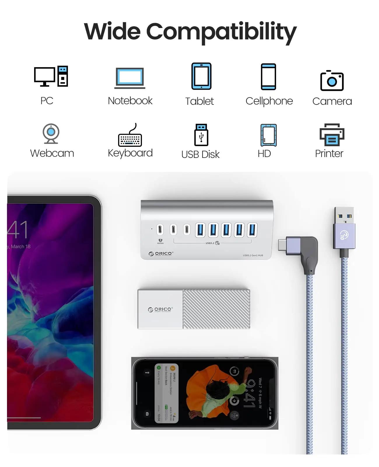 ORICO alumiiniumist USB-C hub – 7-port, PD 60 W ja 10 Gbps – pilt 7