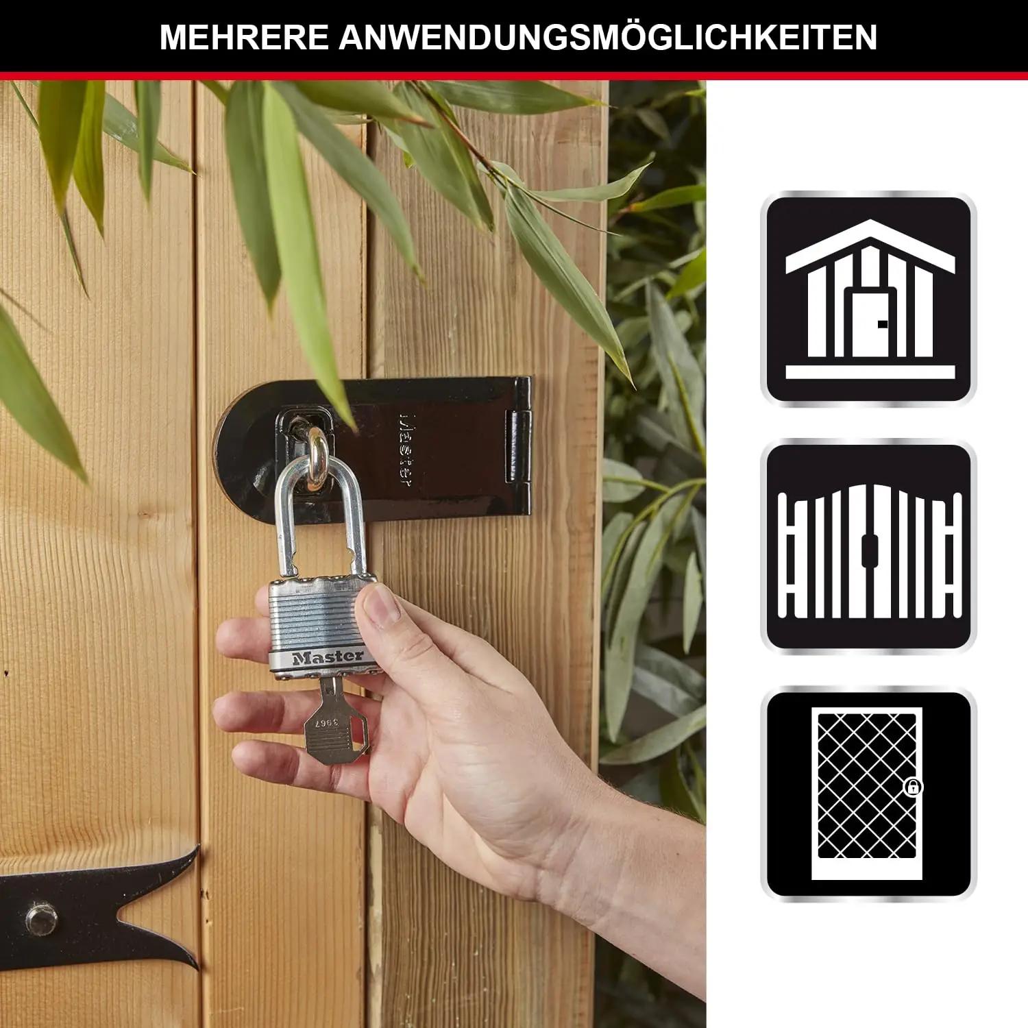Master Lock vastupidav laminaatterasest külgklõps-lukk 2-pack – pakend ja tarvikud