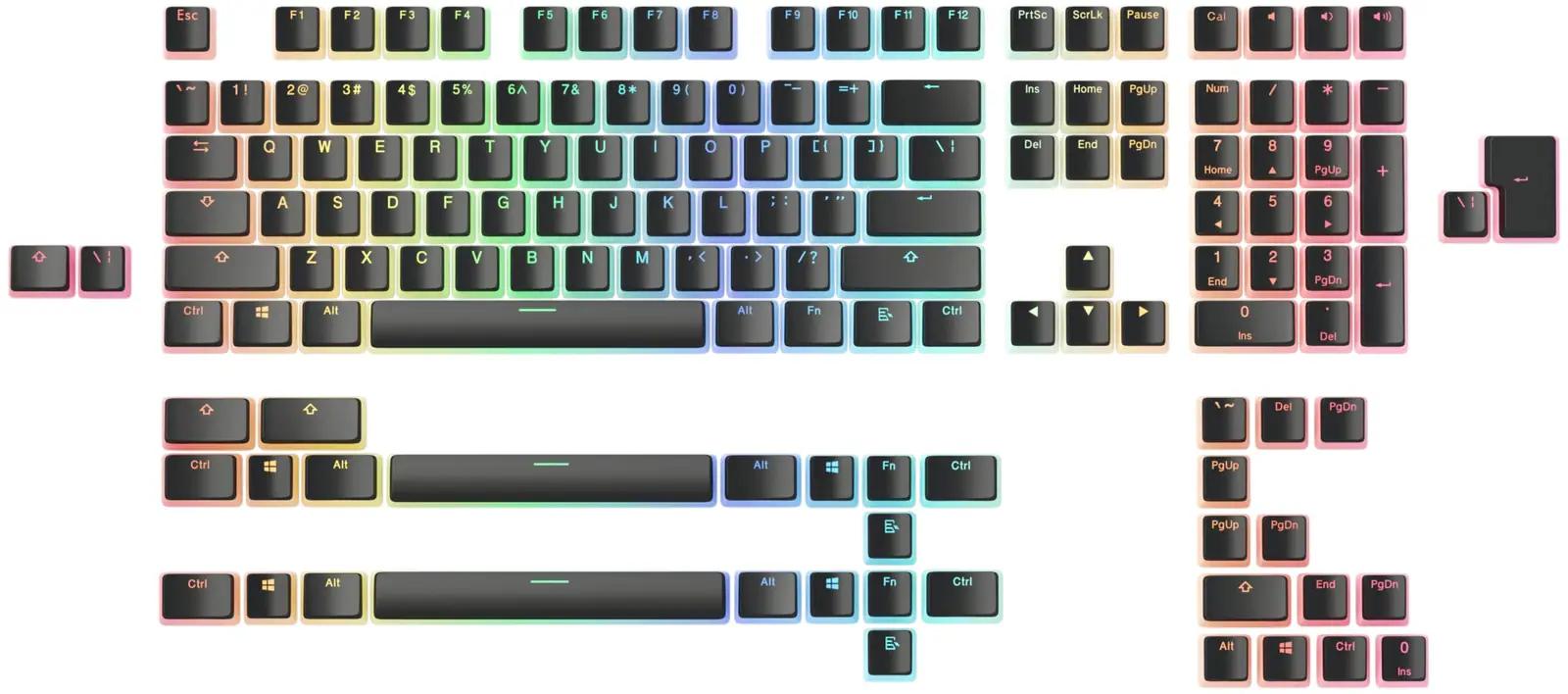 Glorious PBT Aura keycaps — vastupidavad RGB pudding-korgid