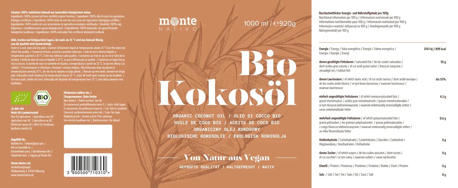 Monte Nativo orgaaniline kookosõli 3×1 l – mitmekülgne kasutus – pilt 7