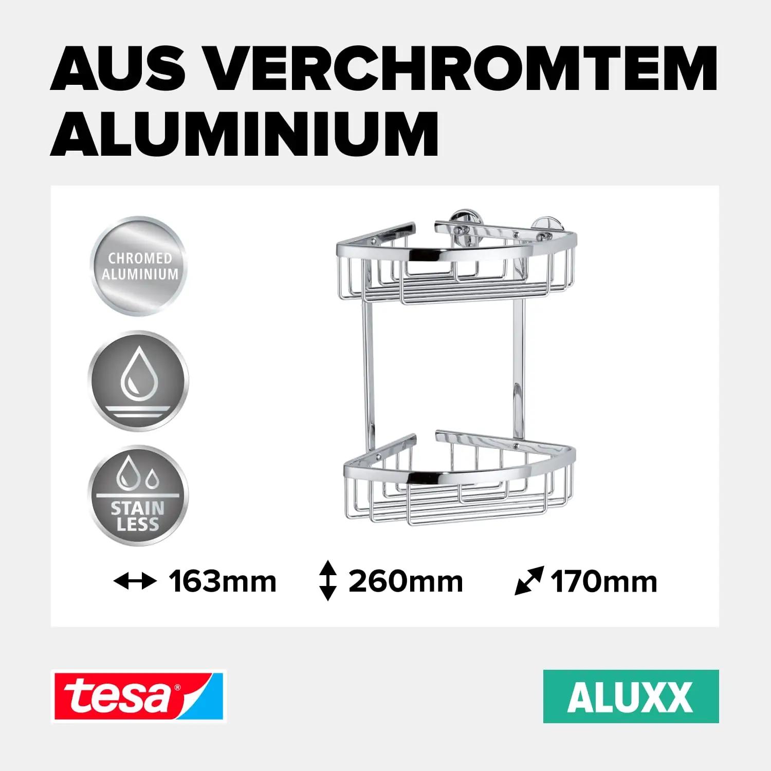 tesa vastupidav nurkariiul dušši jaoks — alumiiniumist, kroomitud – pakend ja tarvikud
