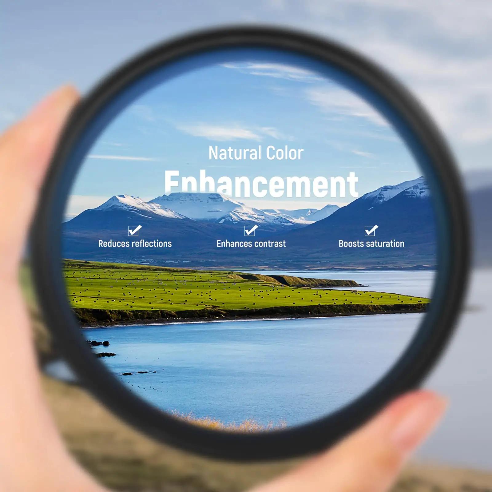 NEEWER 67mm polarisatsioonifilter — teravam kontrast ja – pakend ja tarvikud