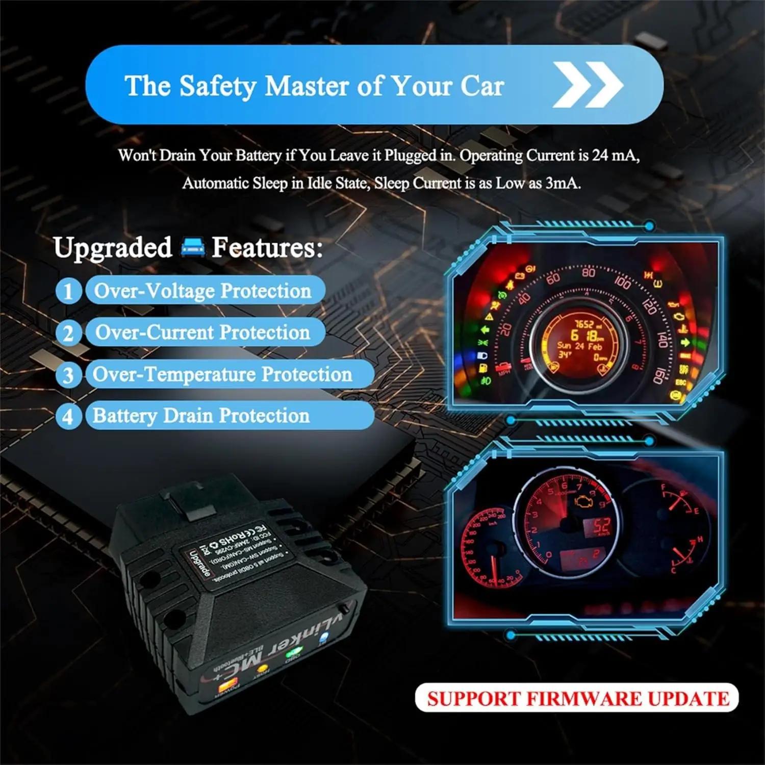 vLinker MC+ vastupidav ABS OBD-II diagnostikaseade auto jaoks – pakend ja tarvikud