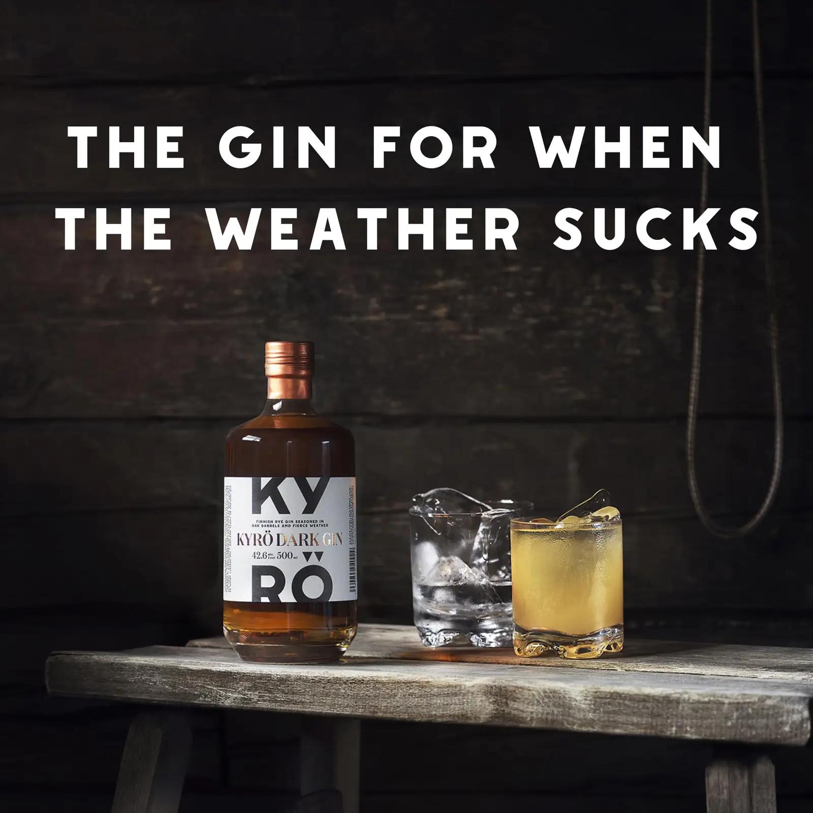 Kyrö tumedast tammest gin — rafineeritud rukkiaroom ja kink – pakend ja tarvikud