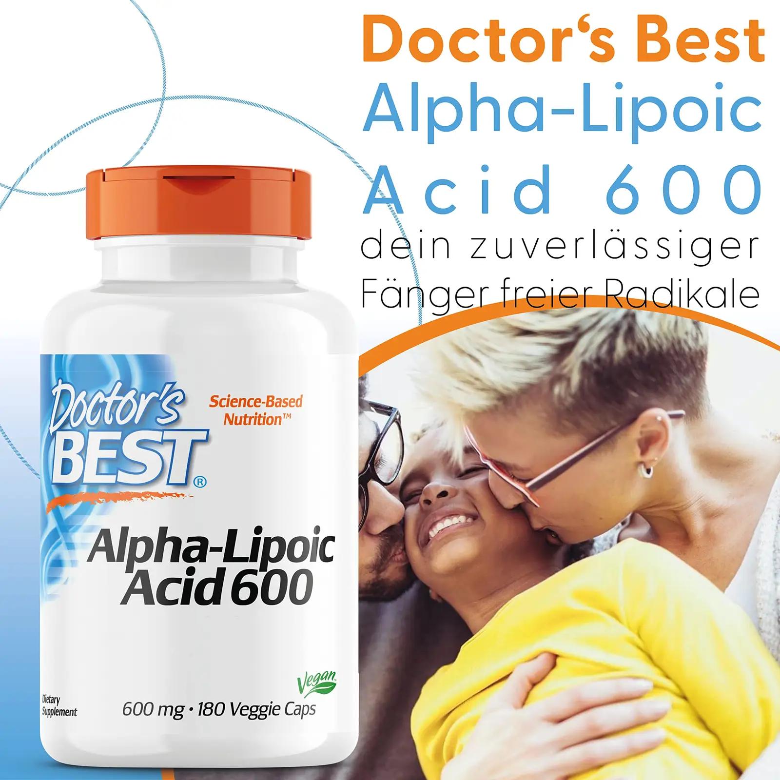 Doctor’s BEST tugevatoimeline alfa-lipoonhape 600 mg, 180 kapslit – pakend ja tarvikud
