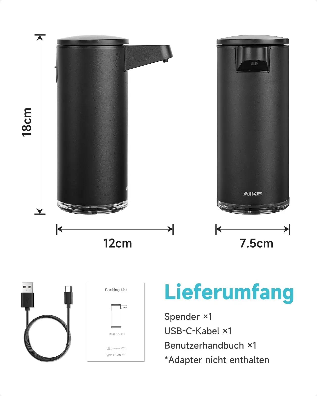 AIKE roostevaba automaatne seebidosaator — USB-C laetav 380ml – pilt 8