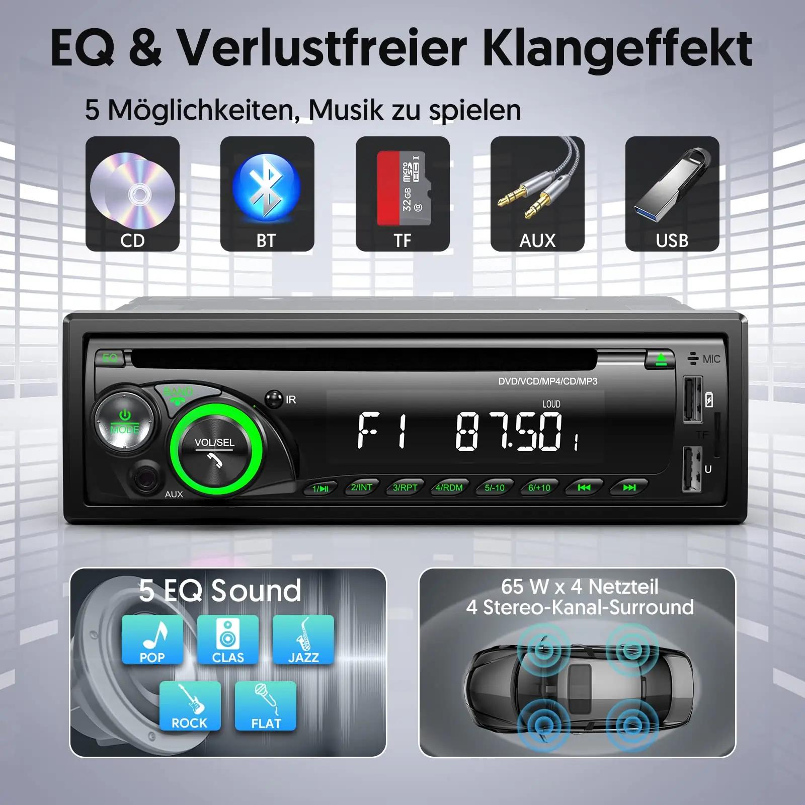 Chismos auto-CD ja Bluetooth-mängija — rohelise korpusega – lisavaade