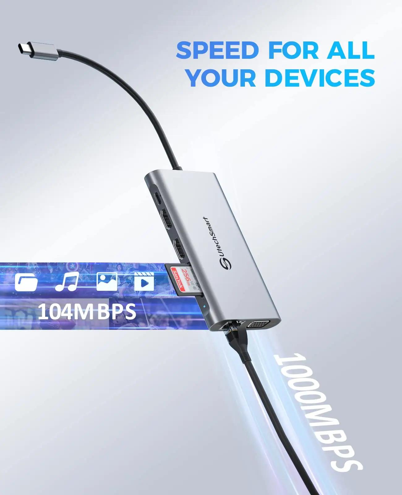 UtechSmart alumiinium docking station — mitmekülgne 11-in-1 – pilt 6