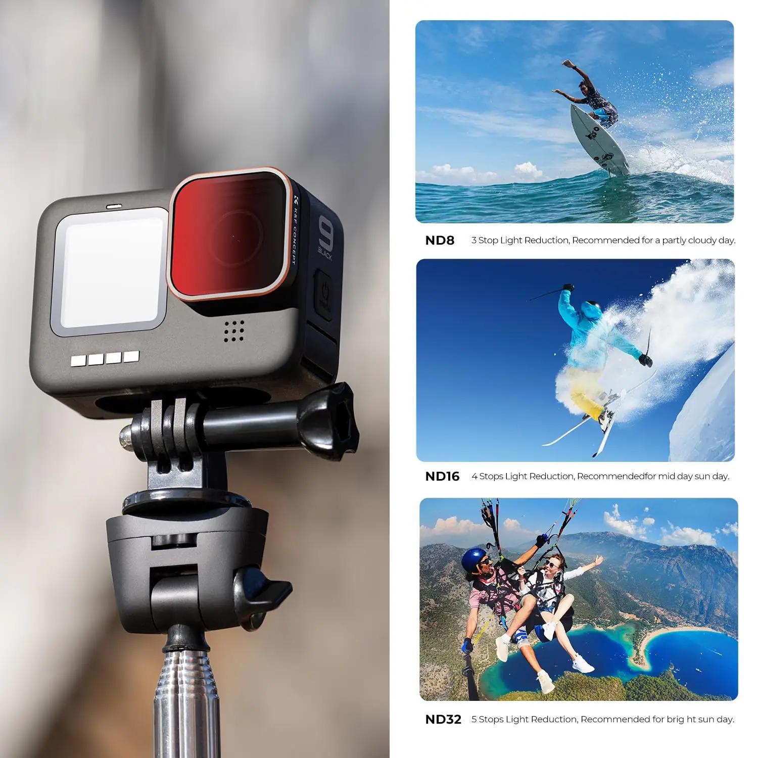 K&F CONCEPT kvaliteetne filtrikomplekt GoPro’le – päevale – pakend ja tarvikud