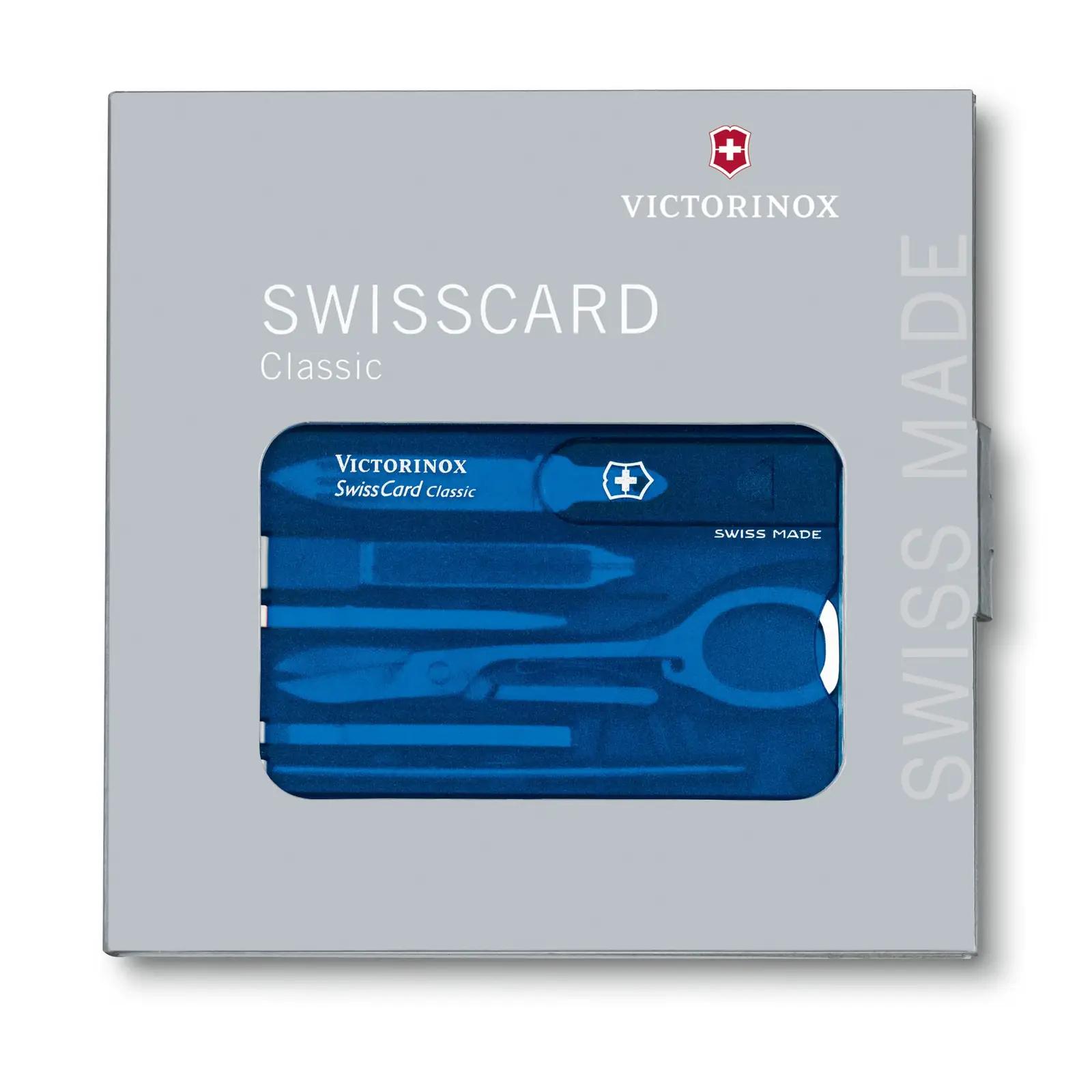 Victorinox sinine Swiss Card Classic – kompaktne multitööriist – detailne vaade