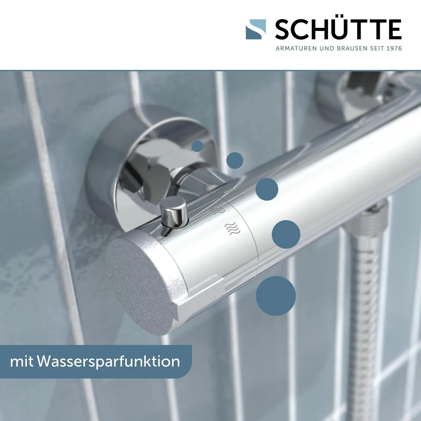 Schütte kromiseeritud vannitoa termostaatsegisti – matt messing – kasutusnäide