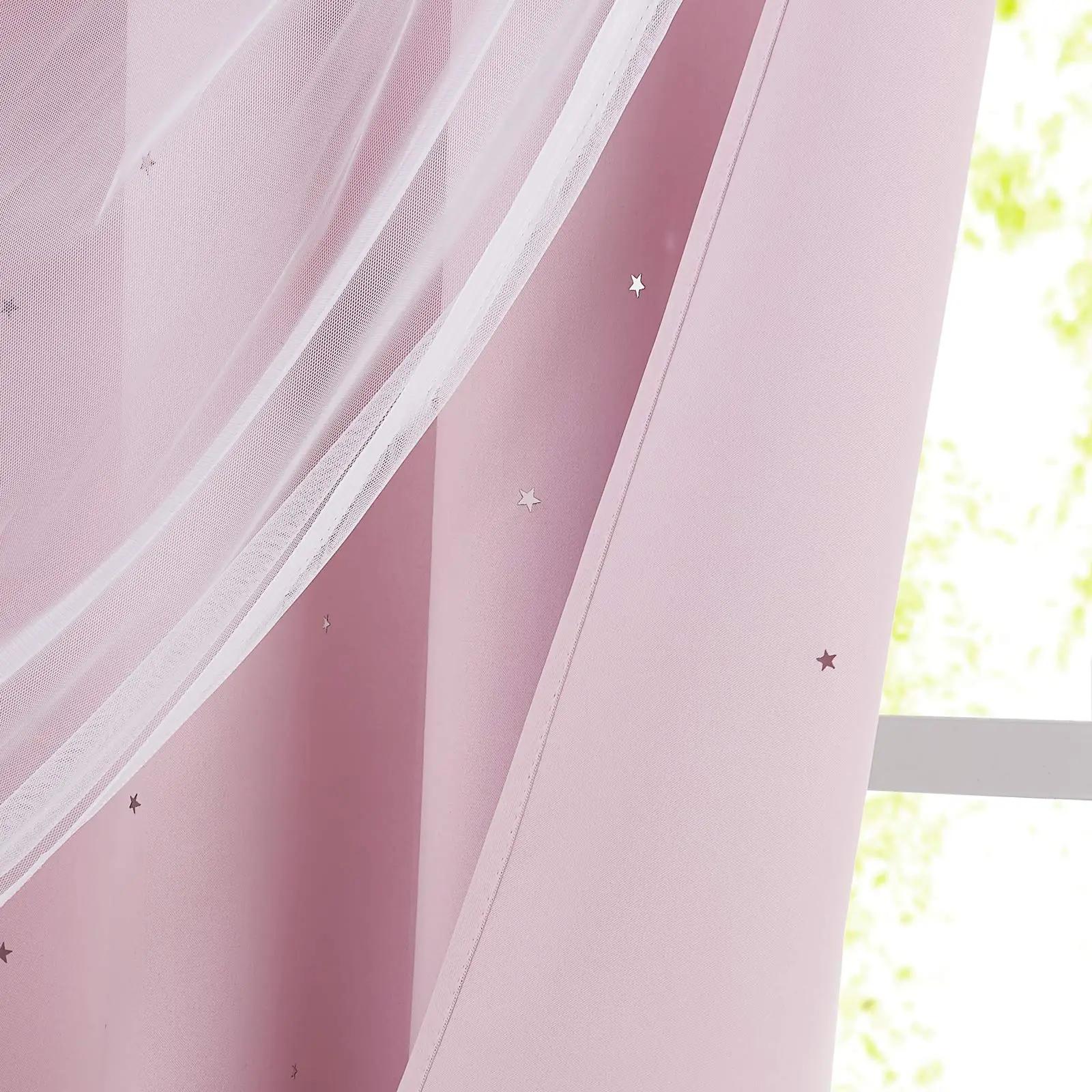 NICETOWN roosa topeltpimendav lasteaknakardin – pehme polyester – kasutusnäide