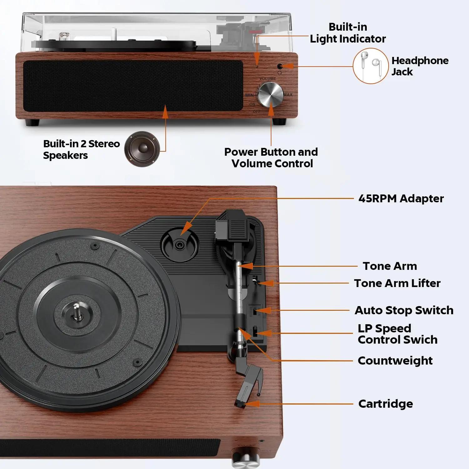 FYDEE puidust vinüülplaadimängija A6 – retro heli ja Bluetooth – pilt 9
