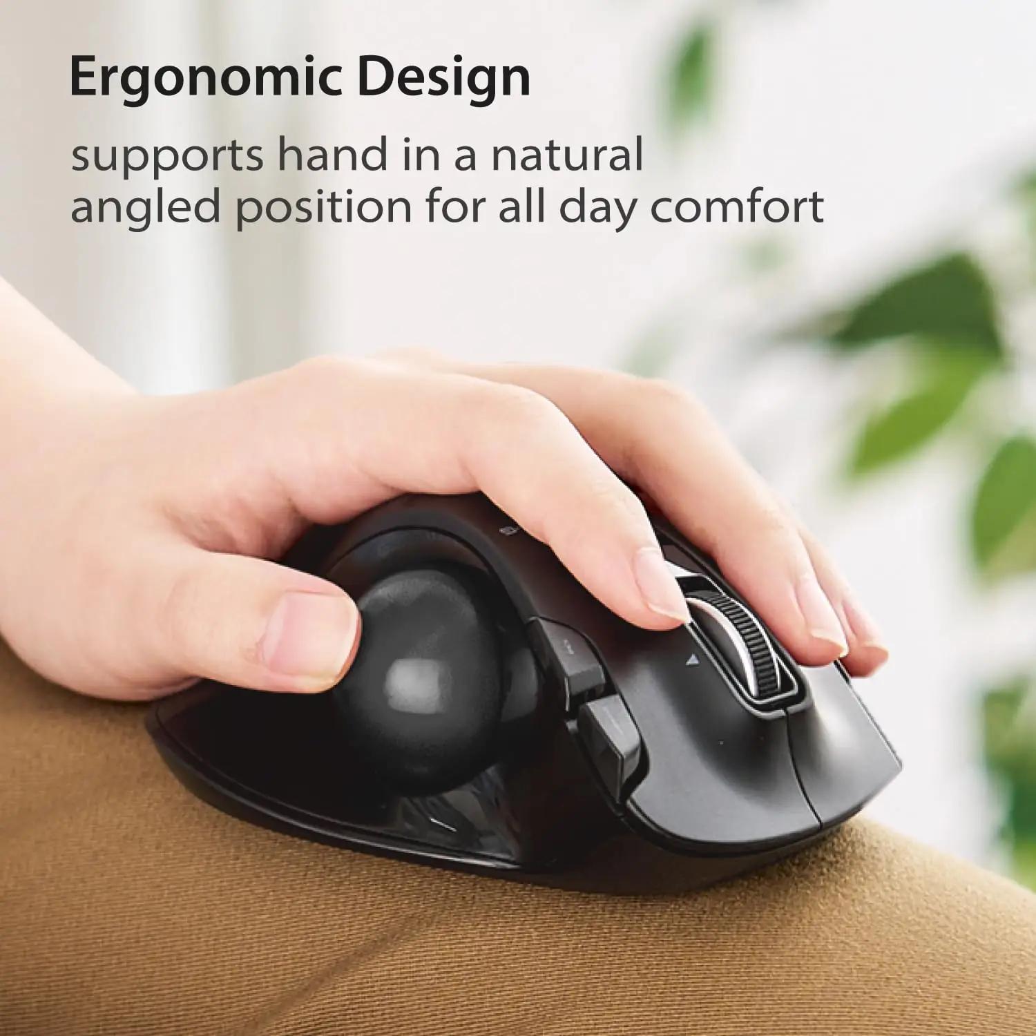 ELECOM ergonomiline vasakukäeline trackball-hiir — mugav – pakend ja tarvikud