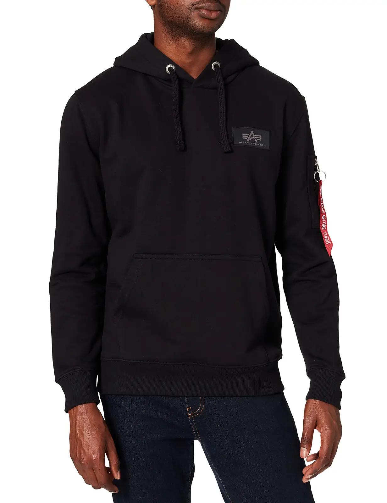 ALPHA INDUSTRIES mugav puuvillane kapuutsiga pusa – must L – detailne vaade