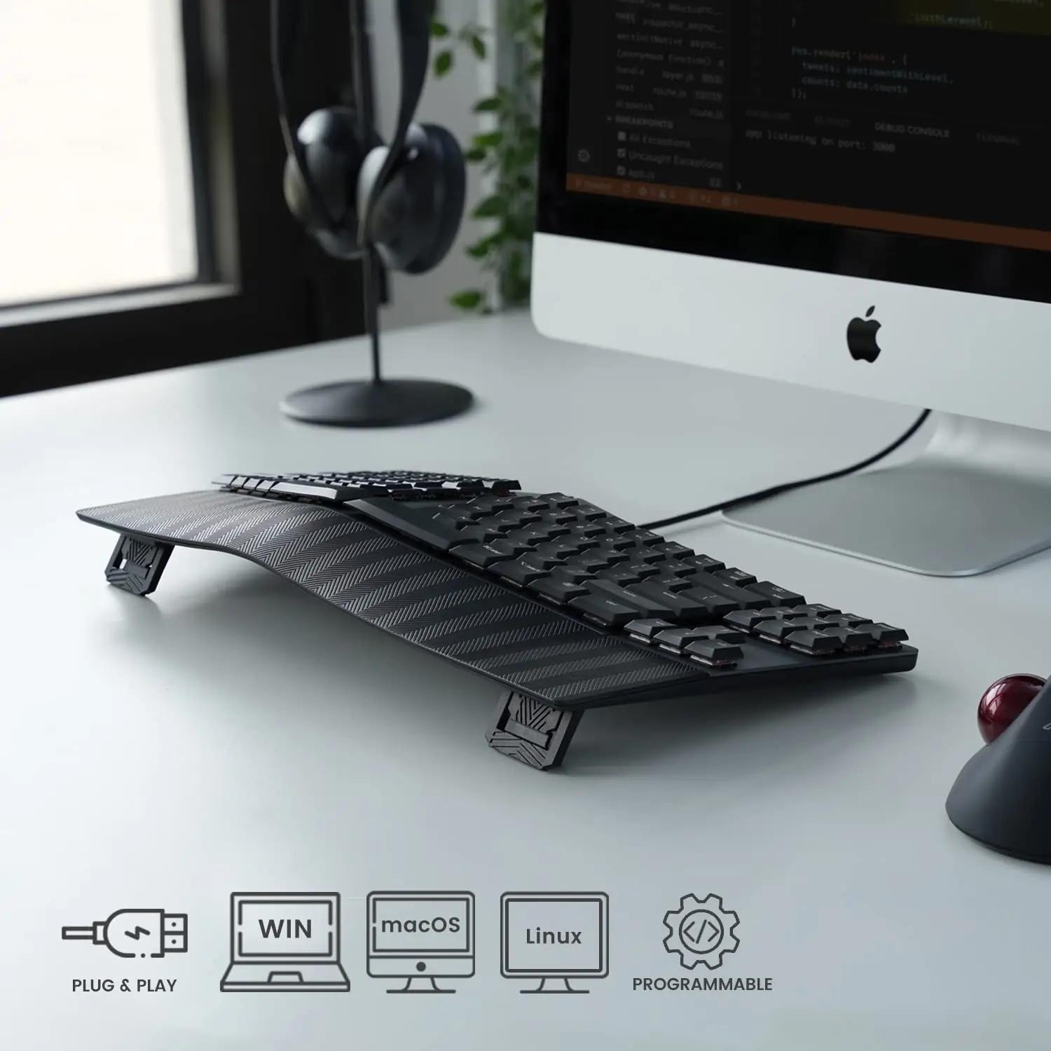 Perixx ergonoomiline kompaktne klaviatuur — lineaarne punane – pilt 6
