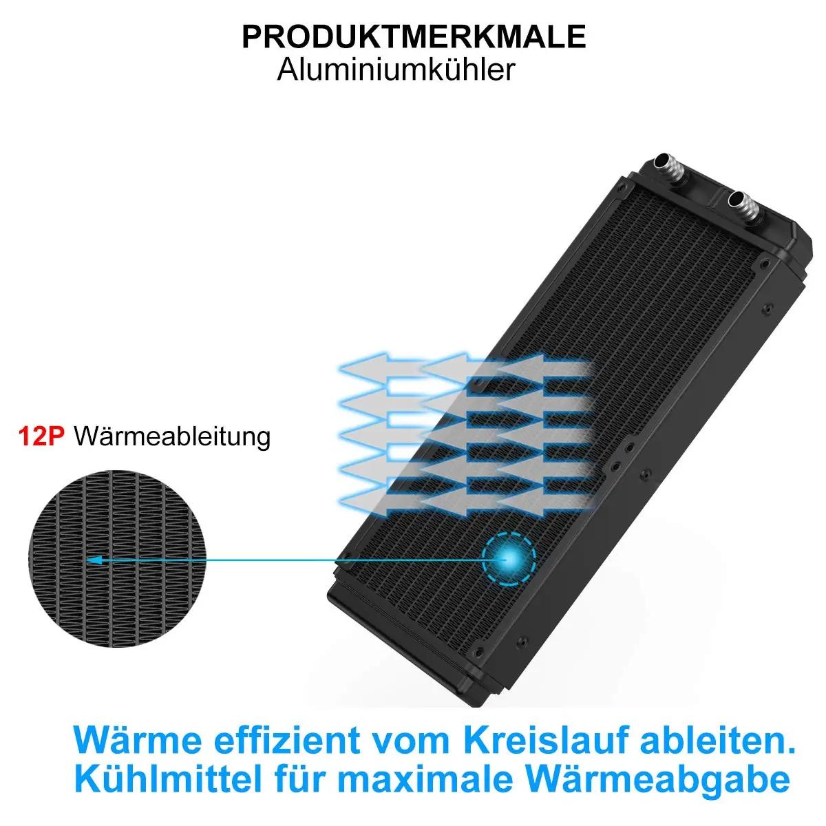 CLDIY alumiiniumist 12-toru veehedel CPU jahutuseks 240 mm – detailne vaade