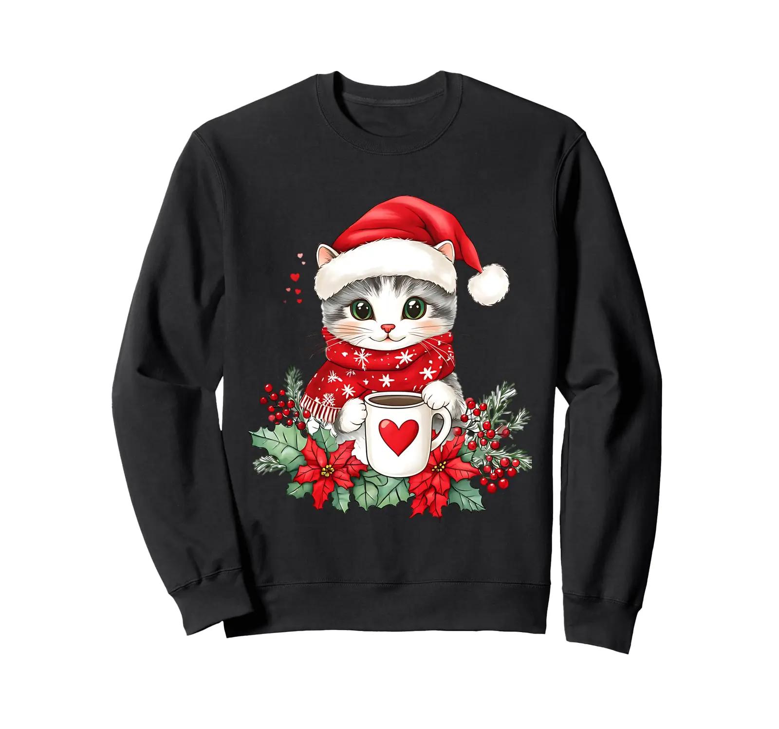 Katze Kaffee Blumen Weihnachten Deko Damen Herren Katze Kaffee