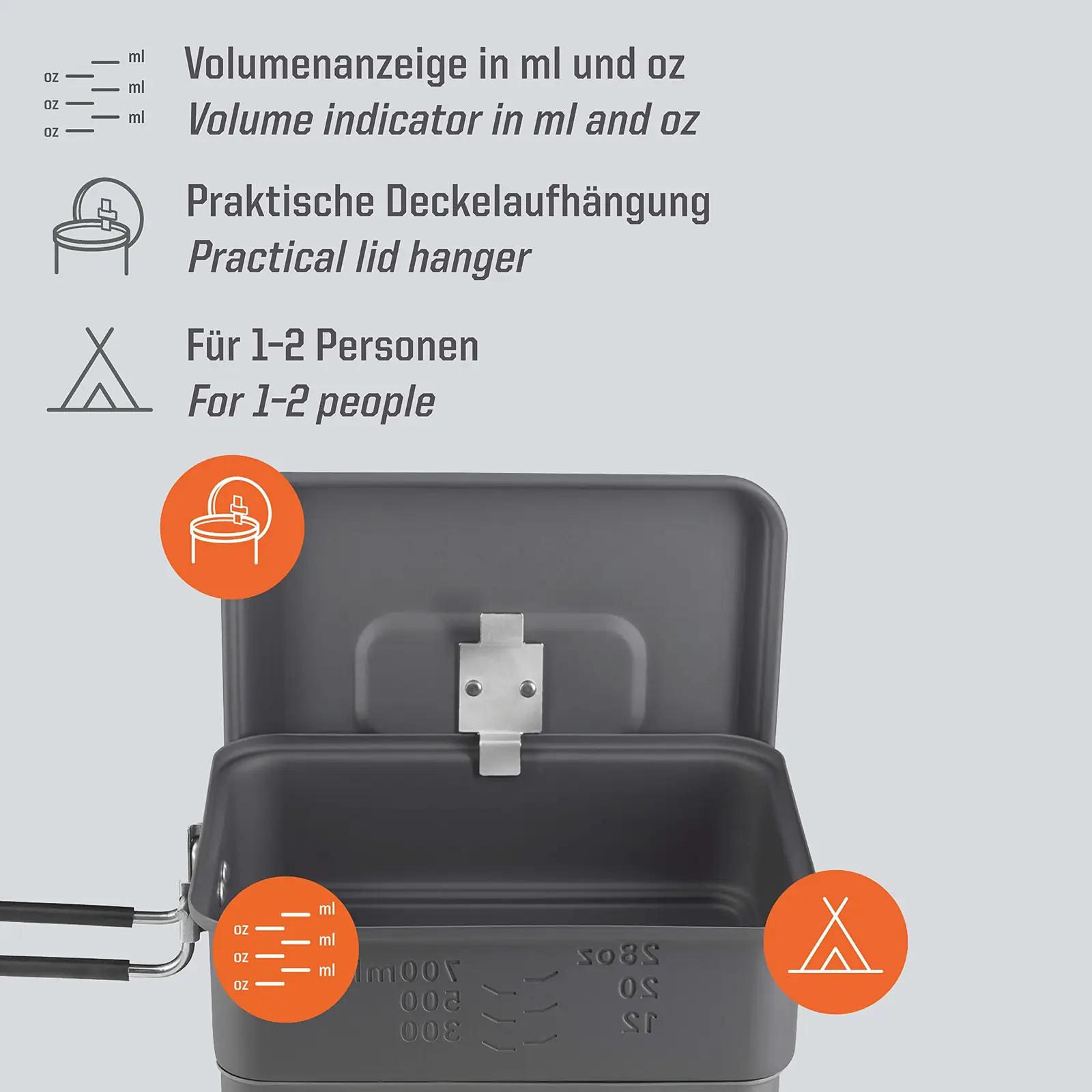 Esbit kerge alumiiniumist matkapliit 1100 ml – pakend ja tarvikud