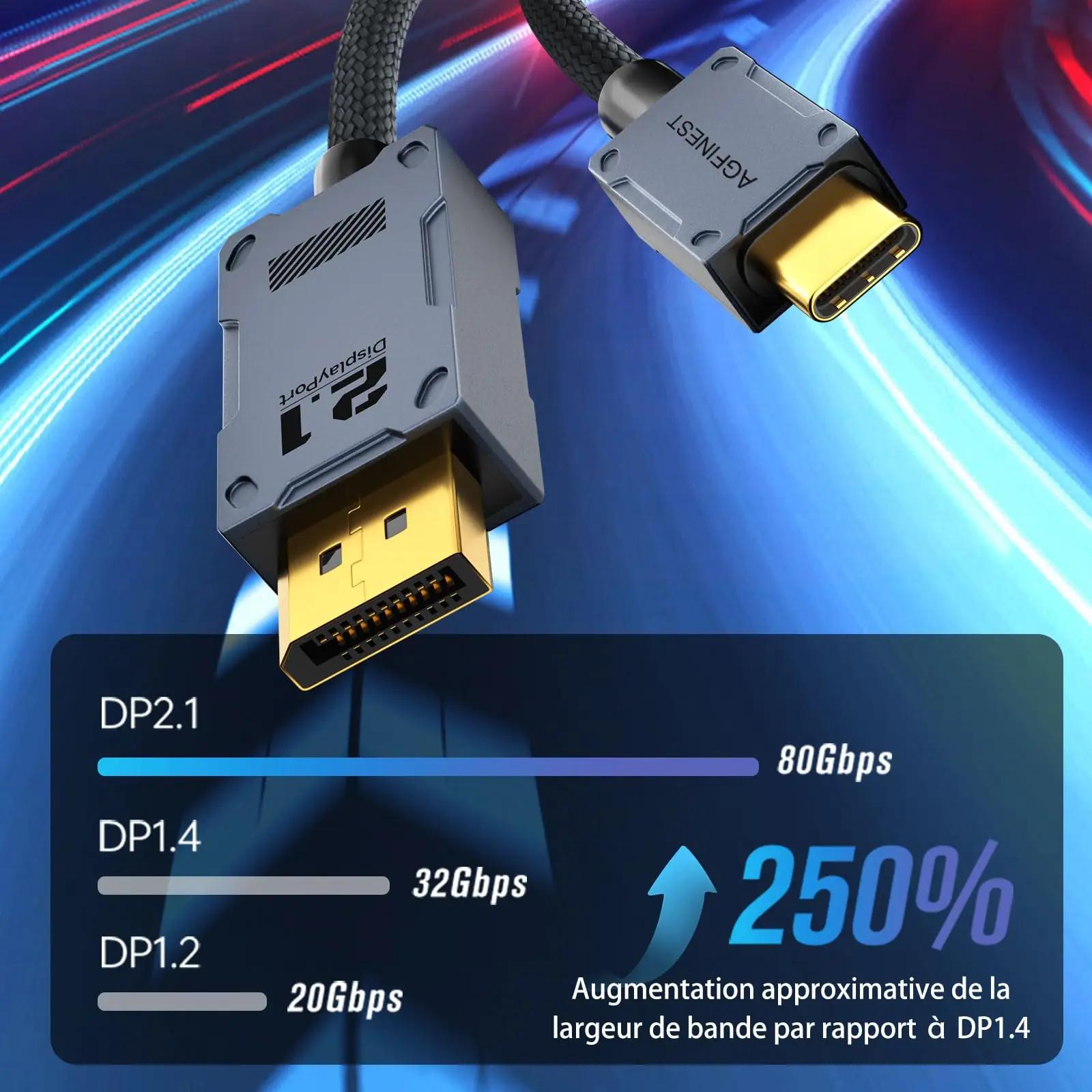 AGFINEST vastupidav USB‑C–DisplayPort 2.1 kaabel — 1 m kuld-hall – kasutusnäide