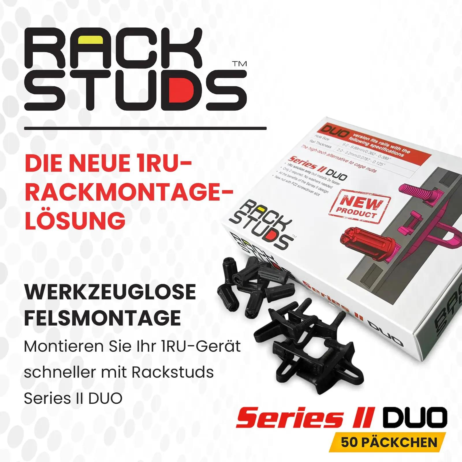 Rackstuds DUO50 rack-kinnitused — kindel ja kiire paigaldus – pakend ja tarvikud