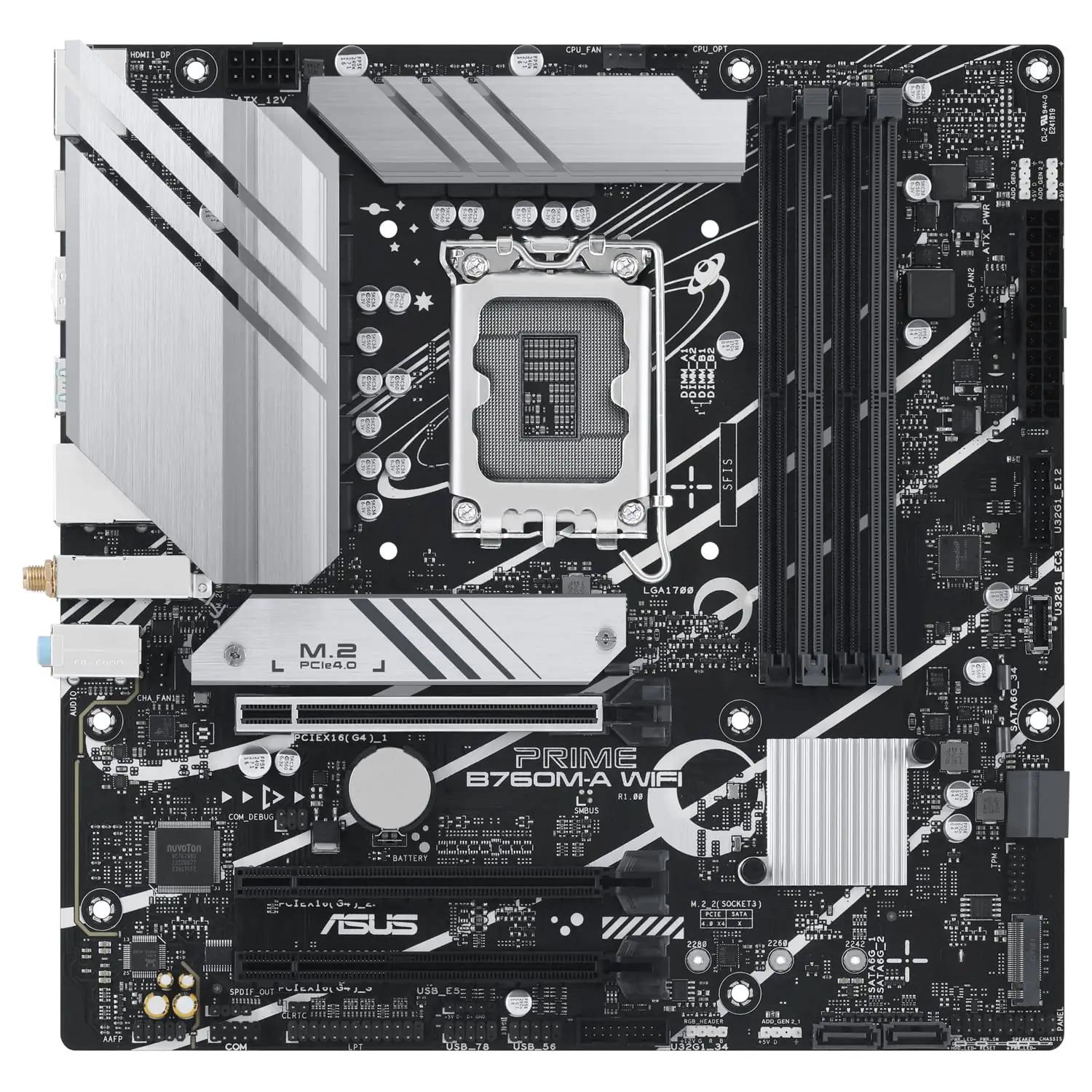 ASUS emaplaat PRIME B760M-A WIFI – kompaktne DDR5 tugi – pakend ja tarvikud