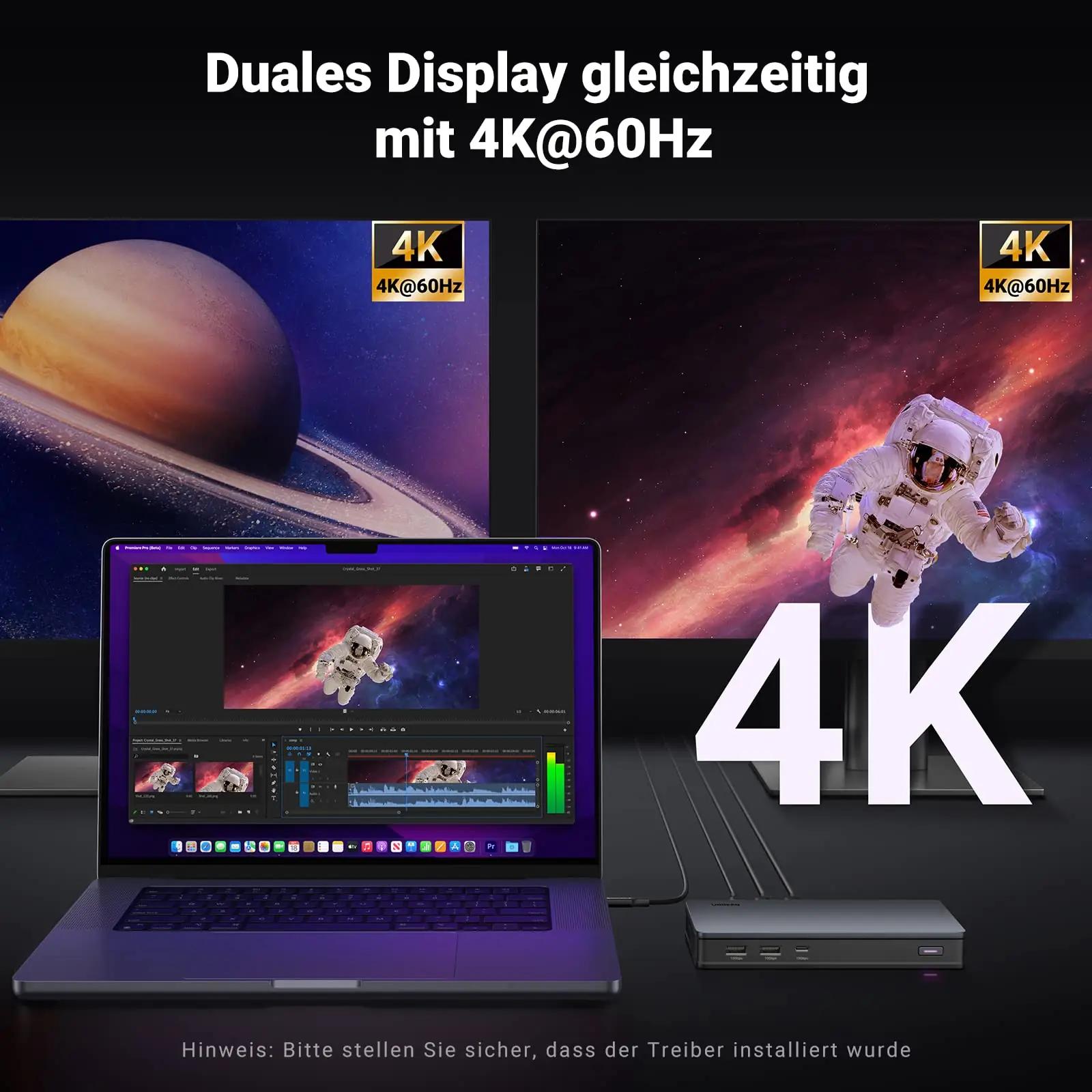 UGREEN universaalne dokk 4K topeltkuva ja USB-C ühendusega – lisavaade