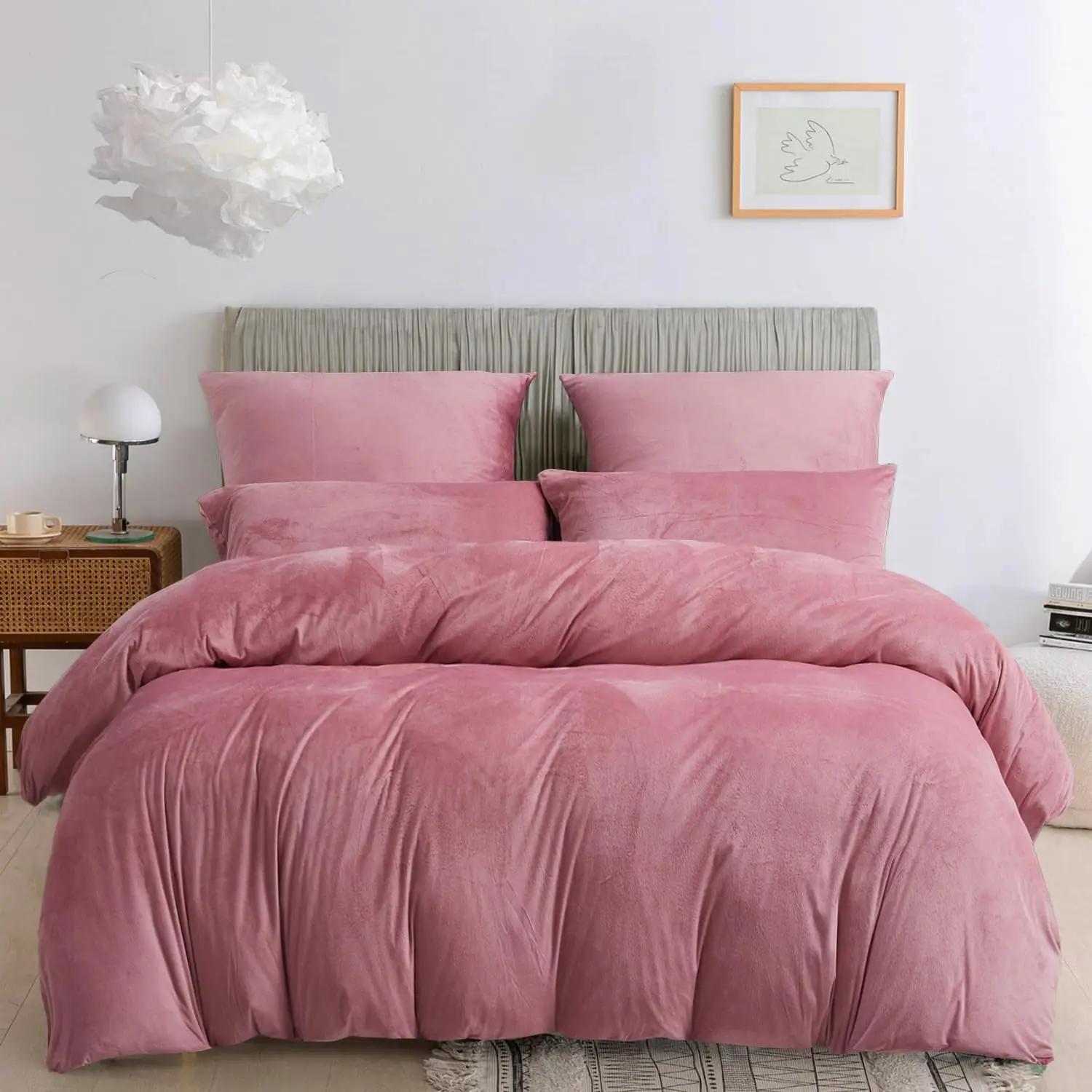 YASMENG pehme flanellvoodipesu 240×260 cm, soe roosa