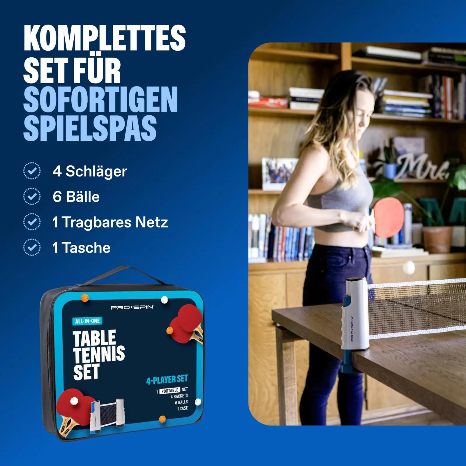 PRO-SPIN laudtennise komplekt puidust rekvisiitide ja netiga – pakend ja tarvikud