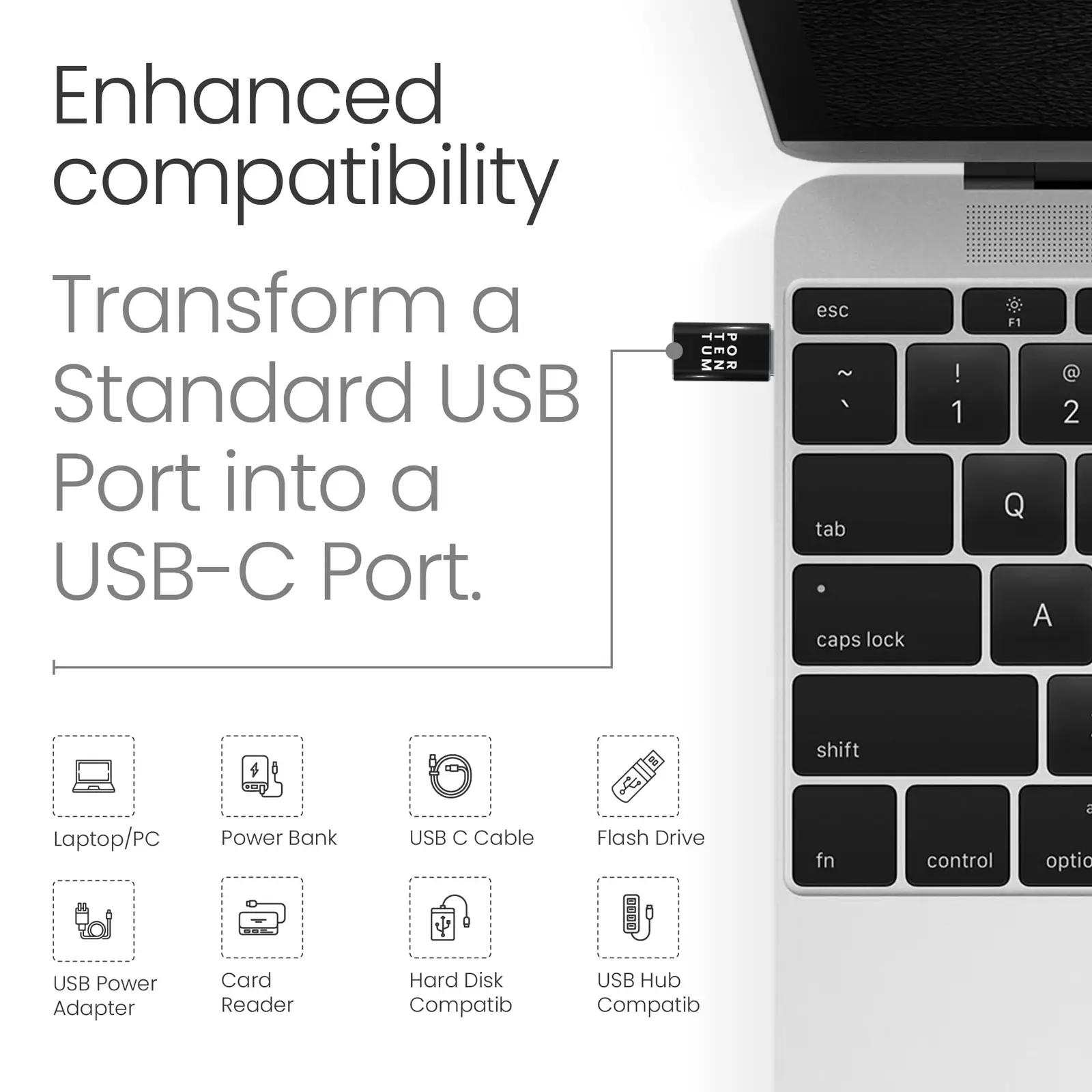 PORTENTUM vastupidav USB C–USB 3.0 adapter — õhuke zinkkest – kasutusnäide