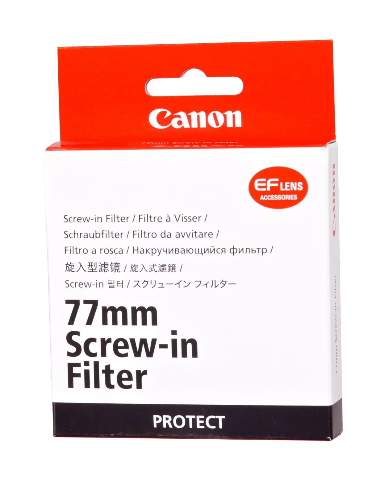 Canon kaitsefilter 77mm — vastupidav alumiinium ja selge pilt – pakend ja tarvikud