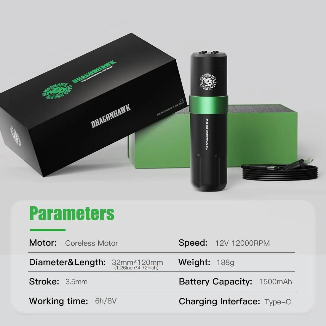Dragonhawk laaditav tätoveerimispliiats 1500mAh – pilt 6