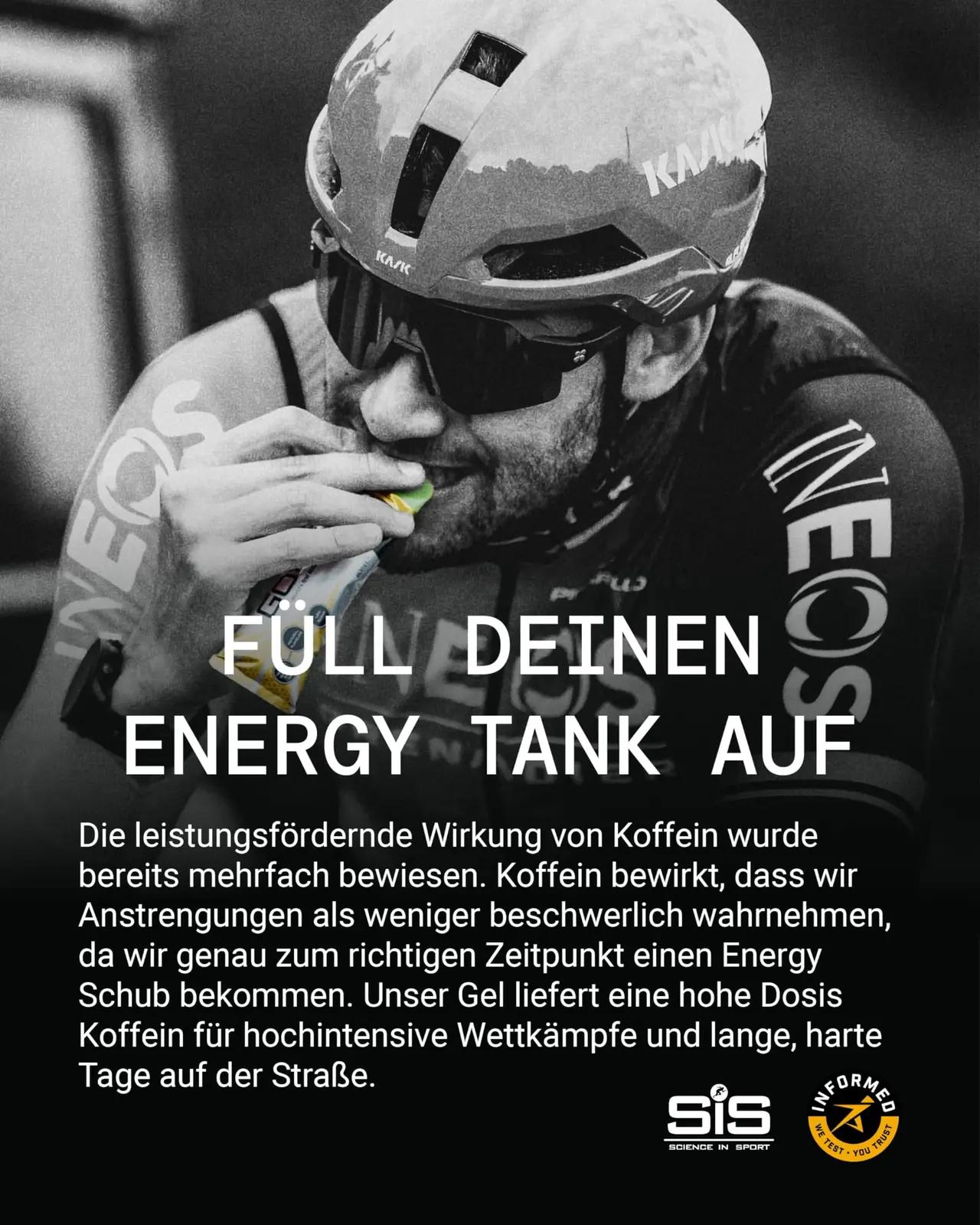Science in Sport energigeel 30x60ml – kofeiiniga ja vegan – pakend ja tarvikud