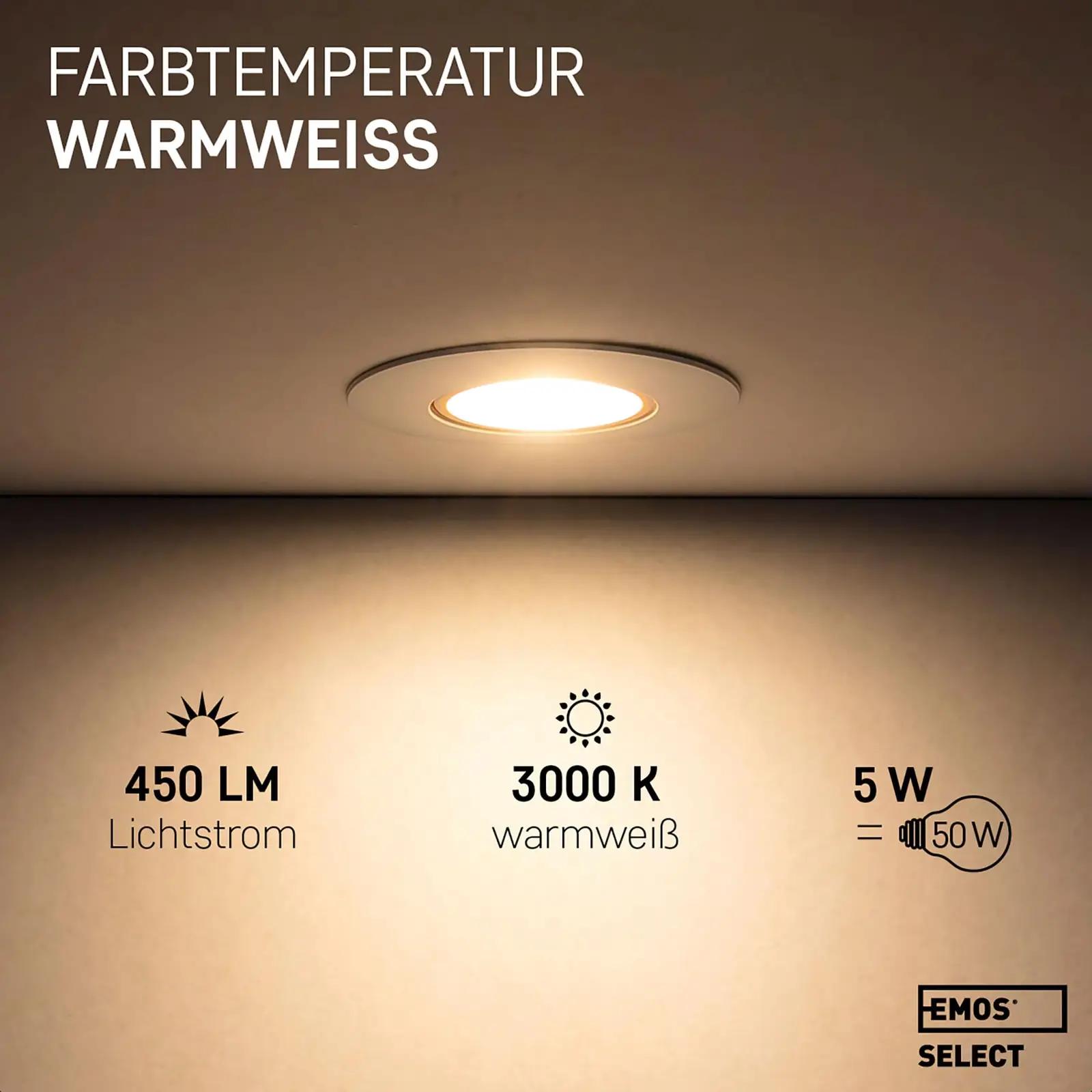 EMOS LED sisseehitatav spot, 12tk — soe valge valgustus – detailne vaade