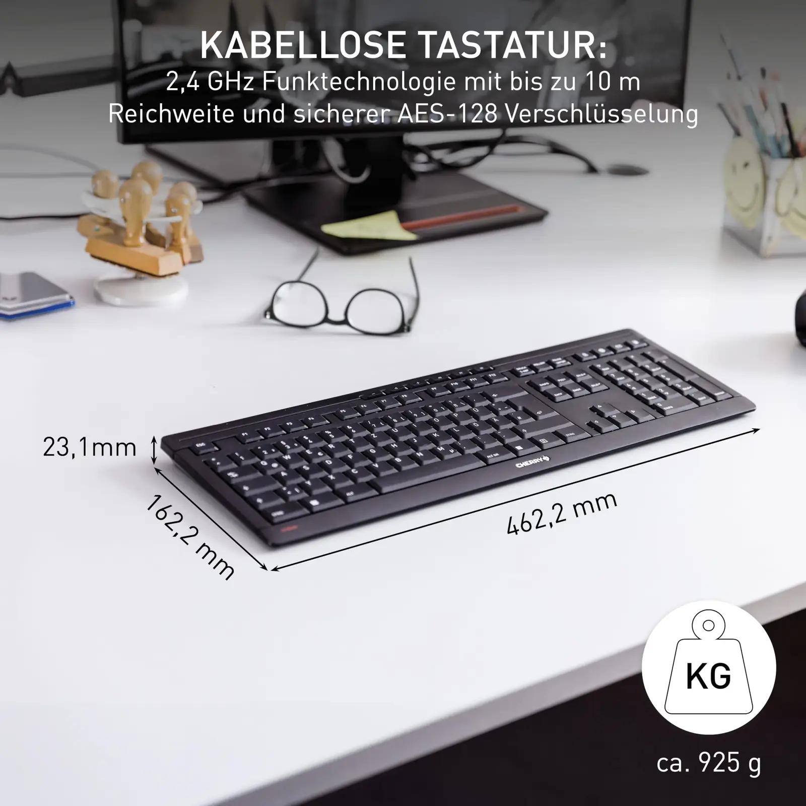 CHERRY metallist traadita klaviatuur äri- ja kodukasutuseks – pakend ja tarvikud