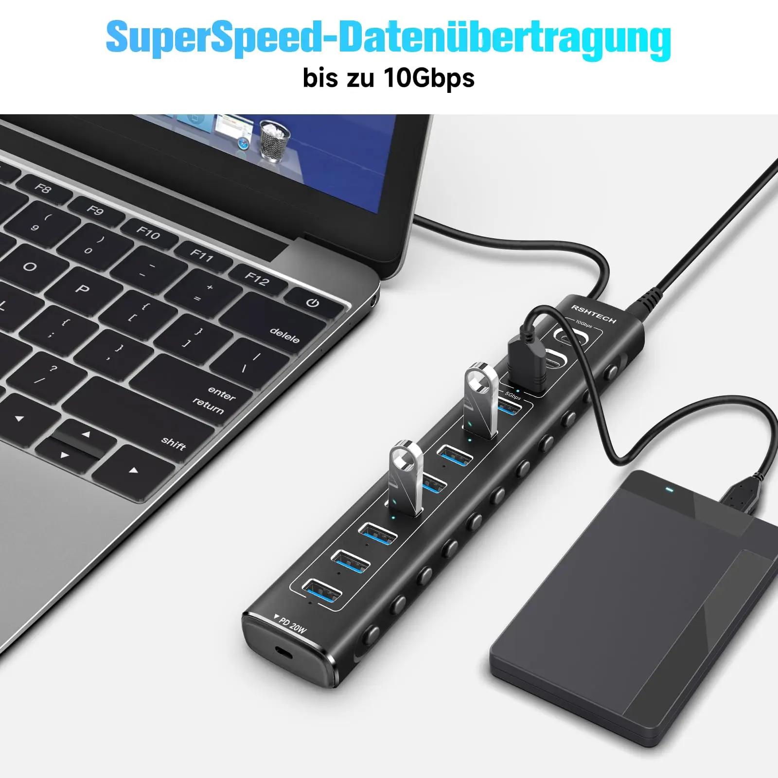 RSHTECH alumiiniumist USB-C ja USB 11-sisendiga jaotur – kasutusnäide