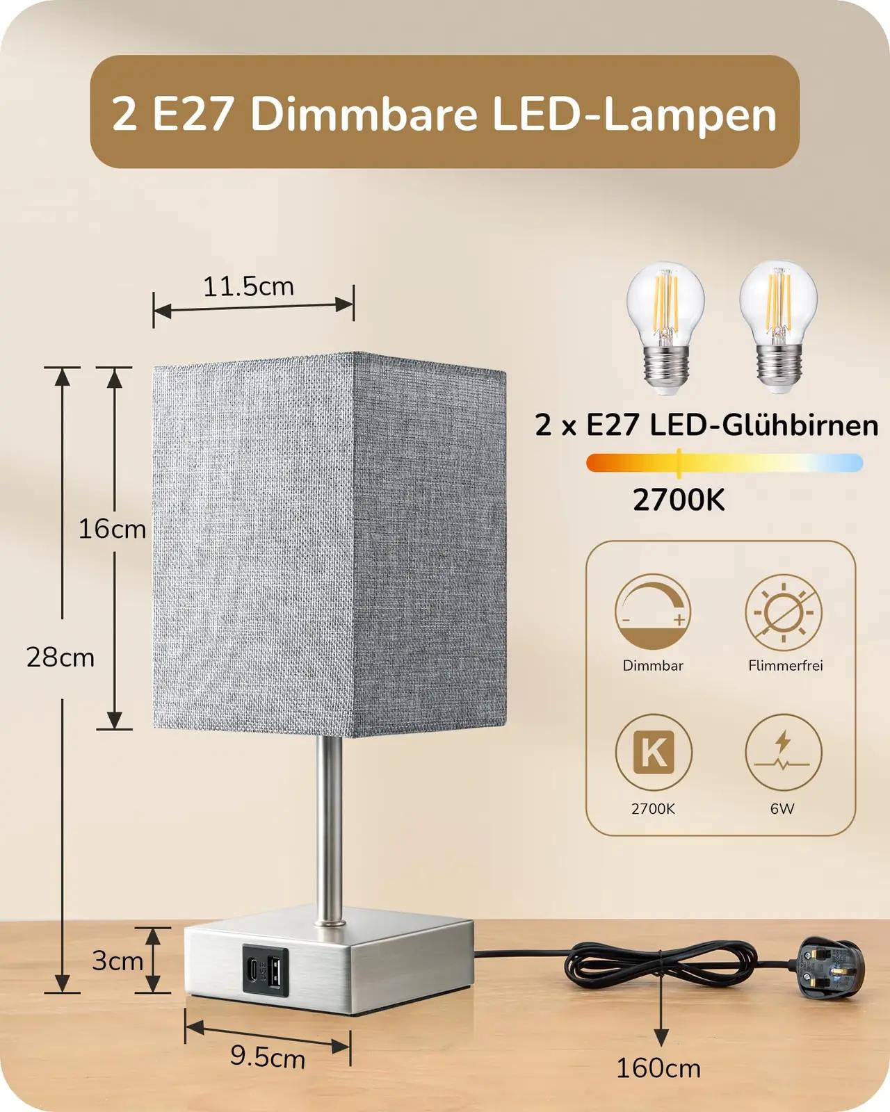 EDISHINE modernne laualamp kahe USB laadijaga — hall – lisavaade
