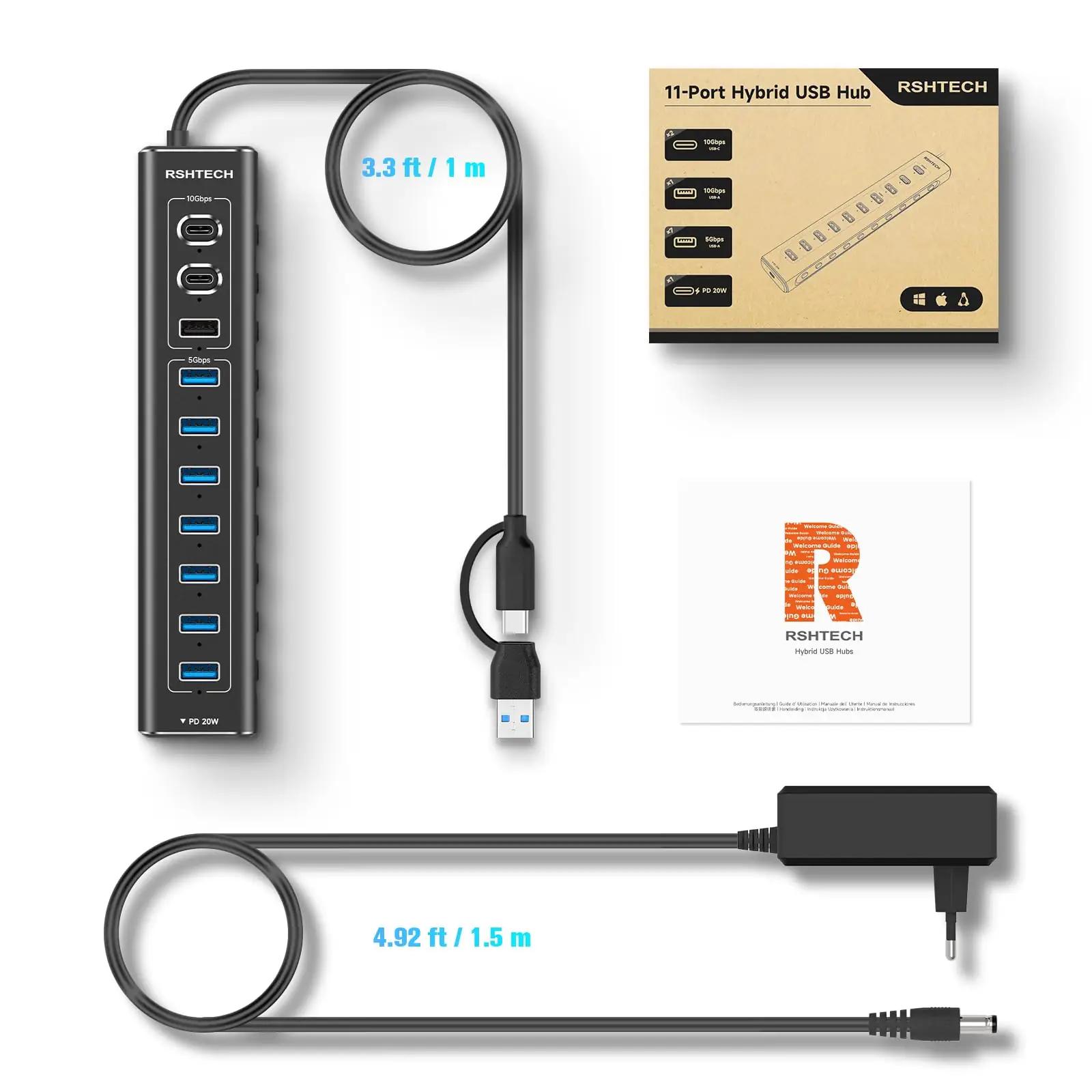 RSHTECH alumiiniumist USB-C ja USB 11-sisendiga jaotur – pilt 8