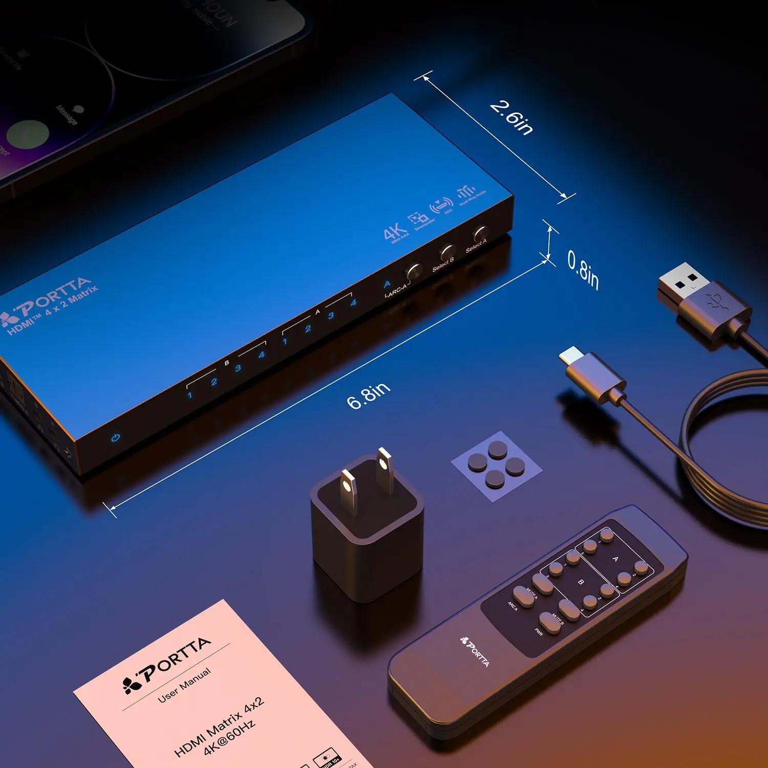 PORTTA HDMI-matrix 4×2 4K 60Hz – mitmeallikas audio lahendus – pilt 7