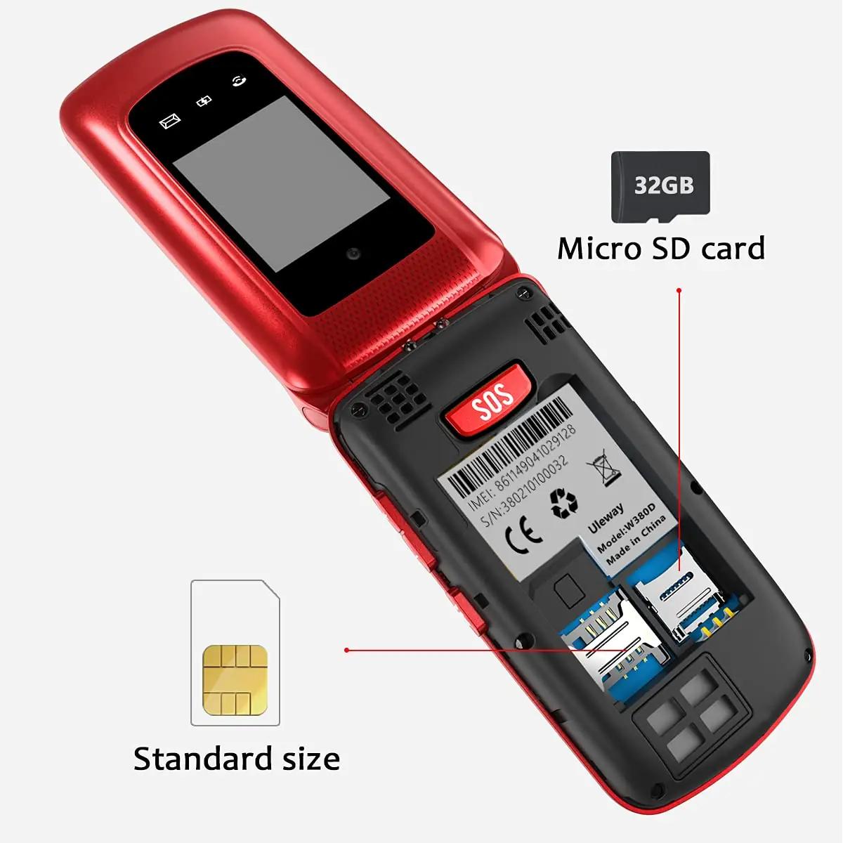 uleway lihtne klapptelefon eakatele – suured nupud ja SOS – pilt 8