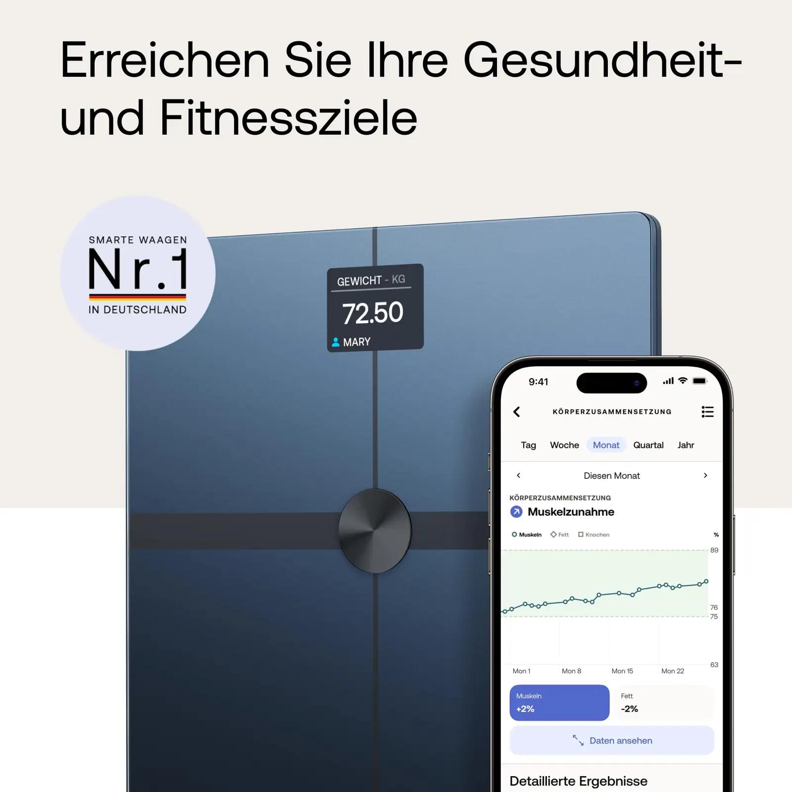 Withings nutikas kehakaalu- ja kehaanalüüsi kaal klaasist – detailne vaade