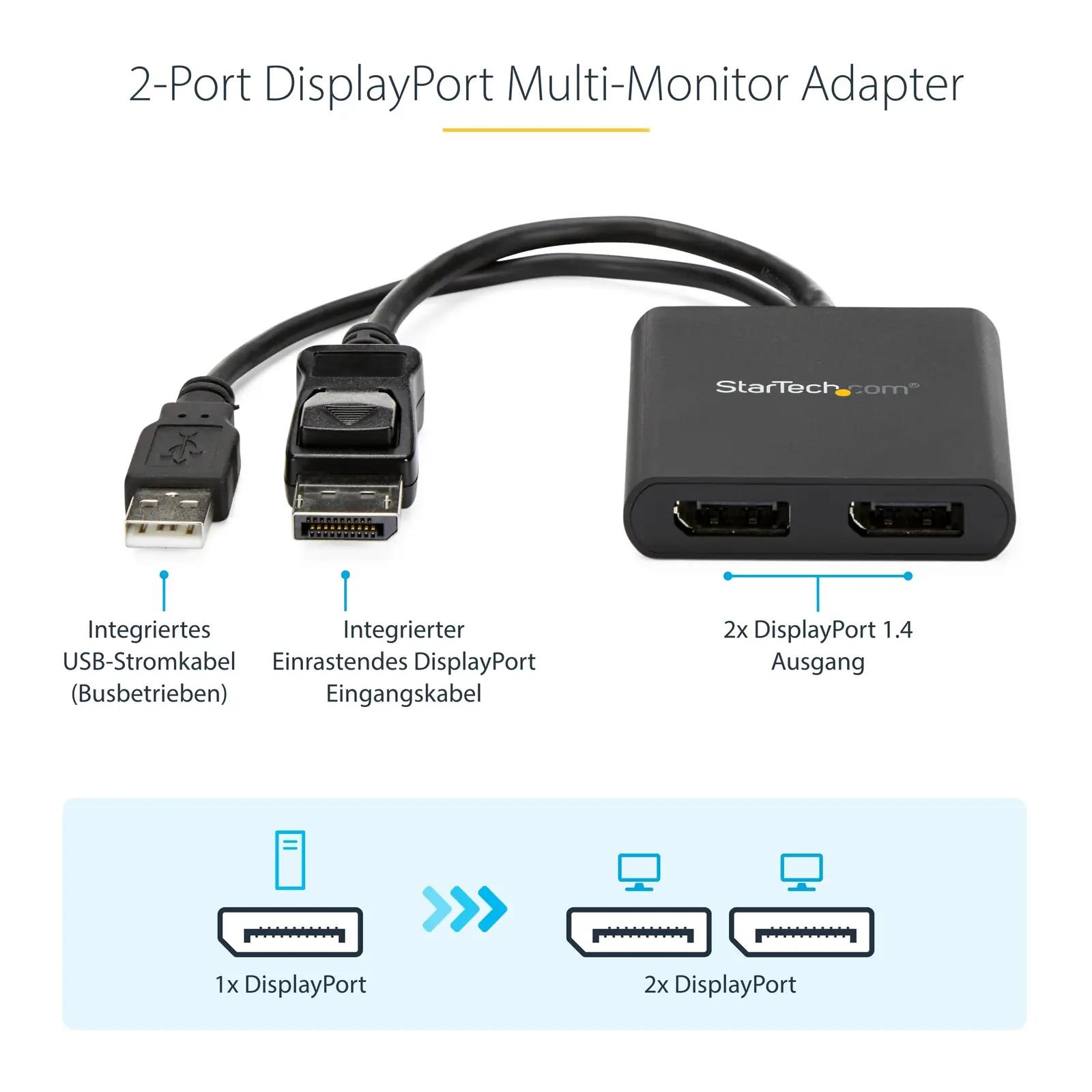 StarTech DisplayPort jaotur – mitmekuvariline USB-MST hub – pakend ja tarvikud