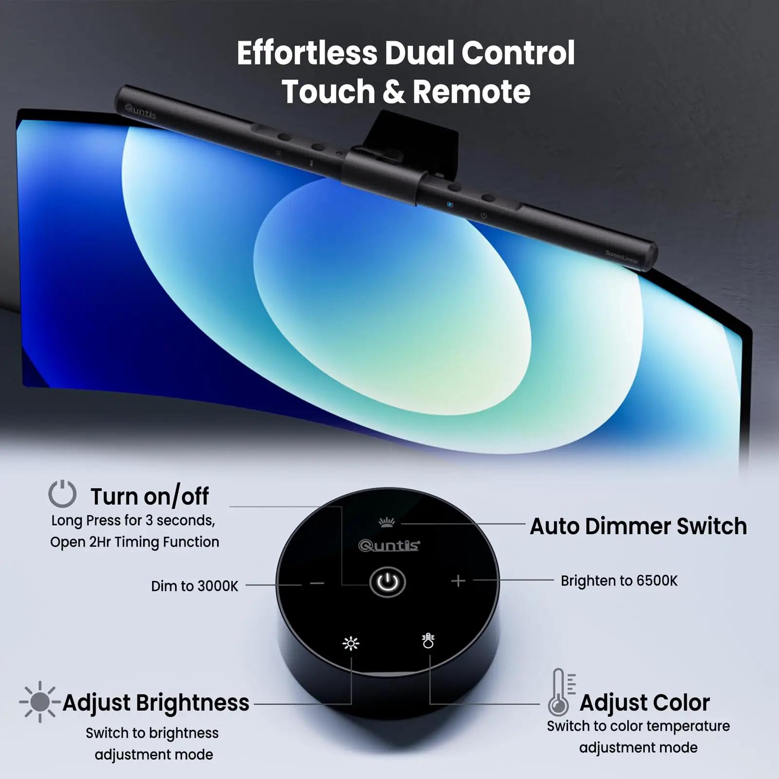 Quntis LED-monitorilamp 40 cm — silmasõbralik töövalgustus – pakend ja tarvikud